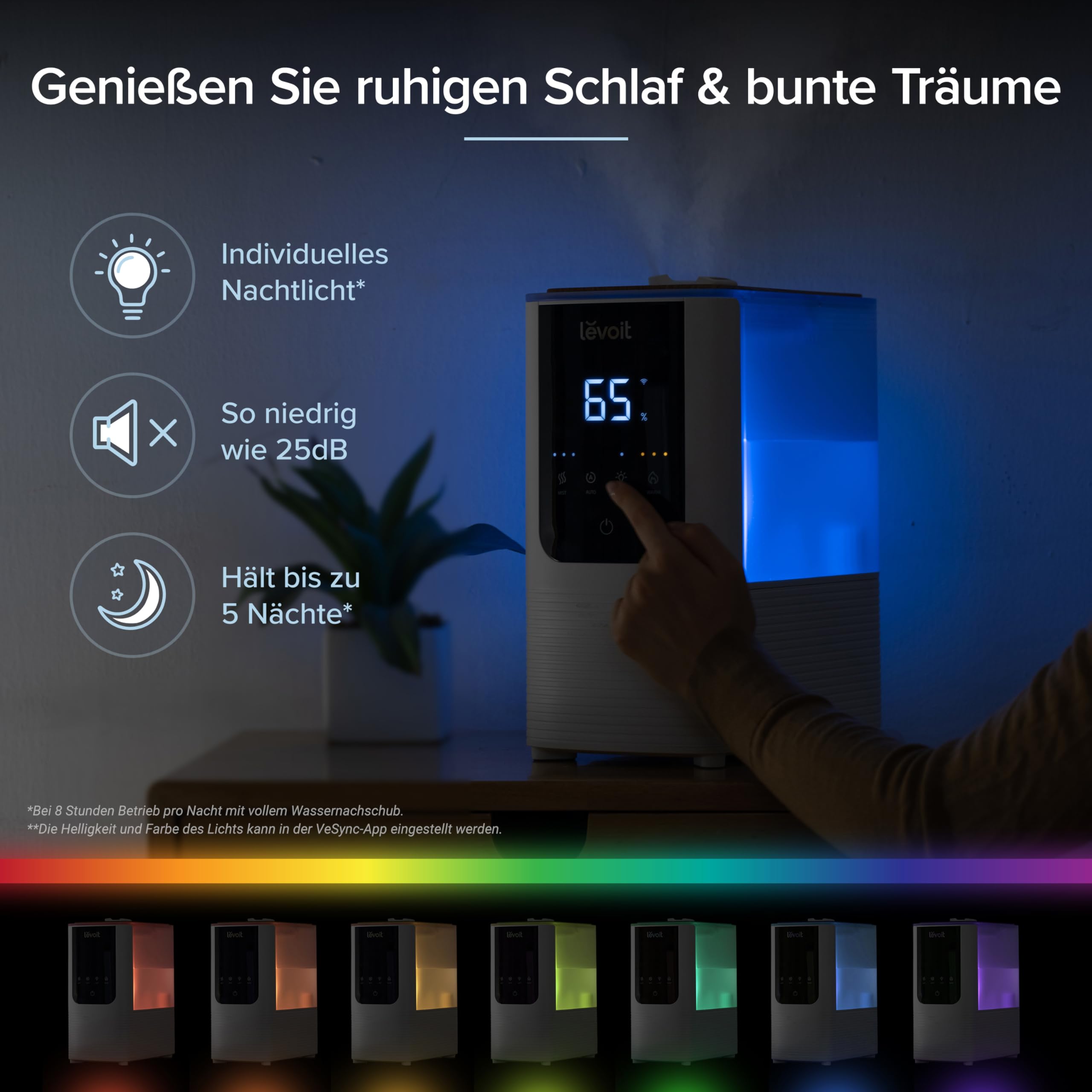 Levoit Luftbefeuchter Schlafzimmer, 23dB leise Humidifier, Top-Fill für Baby, bis 25H, Raumbefeuchter mit 360 grad Drehdüse für Kinderzimmer, Pflanzen, Auto Shut-off, 2,5 L, Weiß