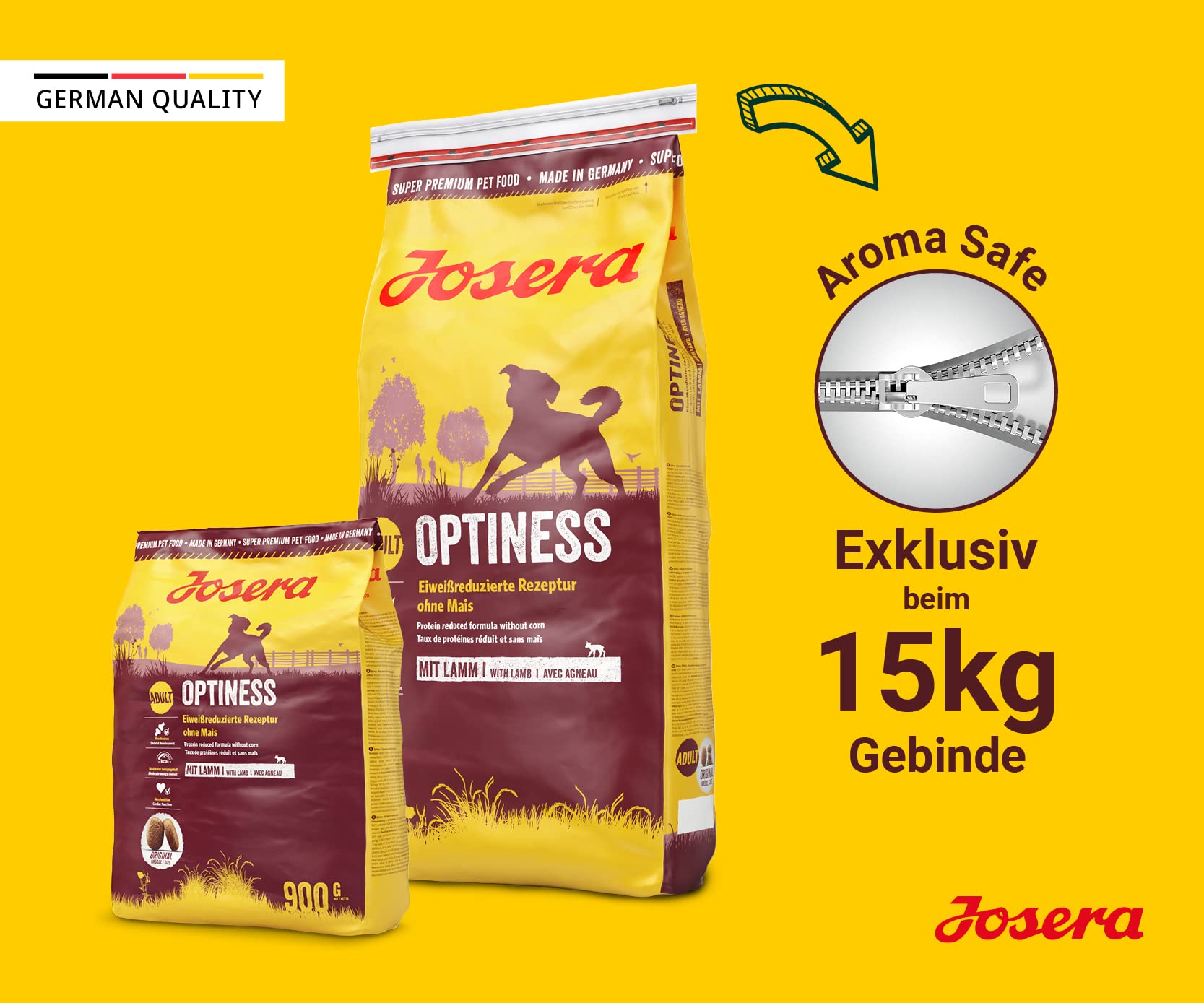 JOSERA Adult Large Optiness Lamm & Reis (1 x 12,5 kg) | Premium Trockenfutter für ausgewachsene Hunde | eiweißreduziert | weizenfrei | wertvolle Fettsäuren | XL-Kroketten gegen Schlingen