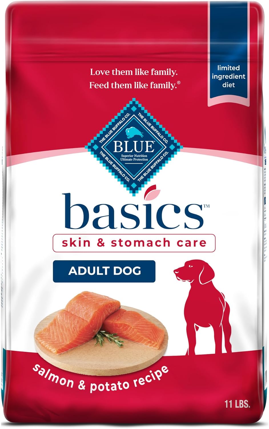 Blue Buffalo Basics Adult Dry Dog Food, Skin & Stomach Care, Limited Ingredient Diet for Dogs, Salmon Recipe, 24-lb. Bag