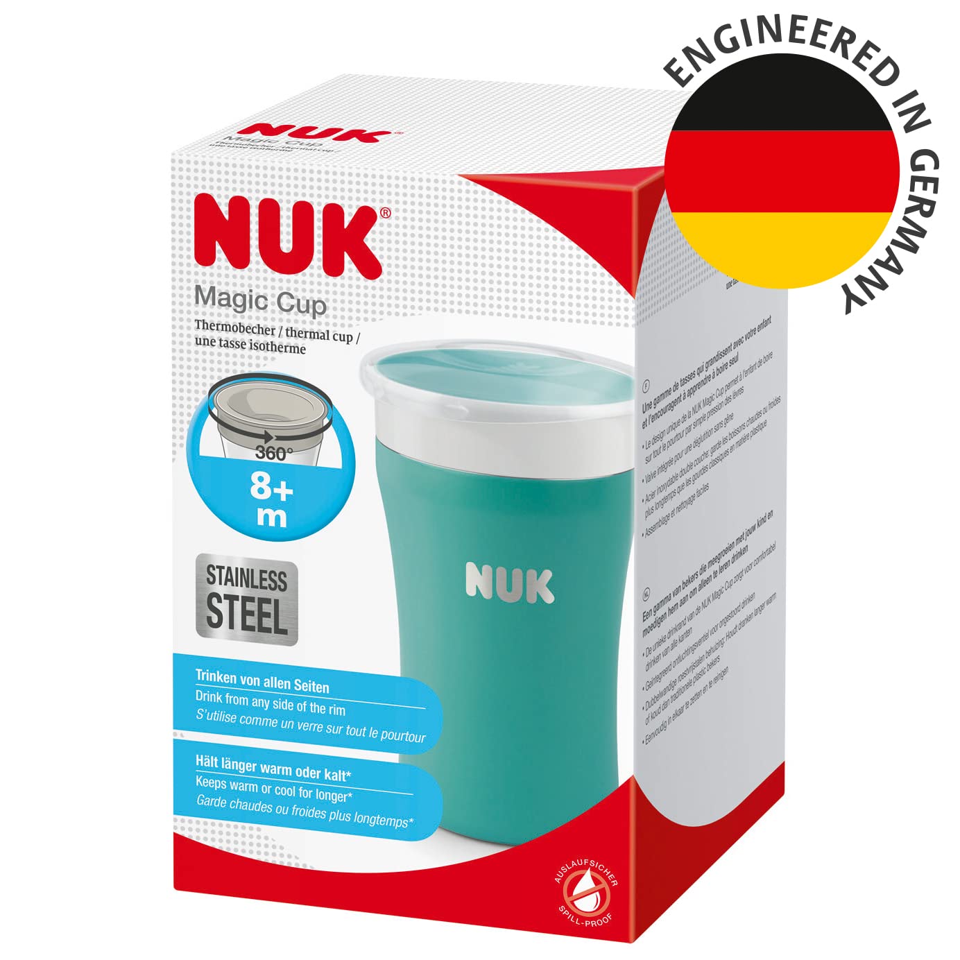 NUK Magic Cup Trinklernbecher | 8+ Monate | 230 ml | auslaufsicherer 360°-Trinkrand | BPA-frei | blauer Igel