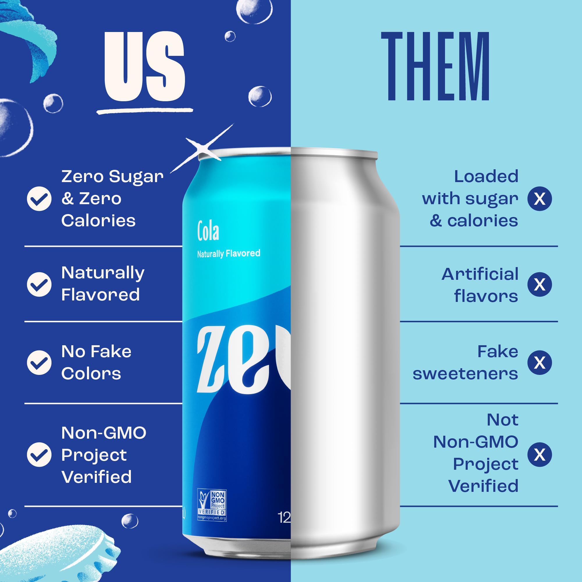 Zevia Zero Sugar Soda, Cola, 12 oz Cans (24-Pack) – Naturally Sweetened, Zero Calorie Sugar Free Soda - Non-GMO Project Verified, Gluten-Free, Vegan