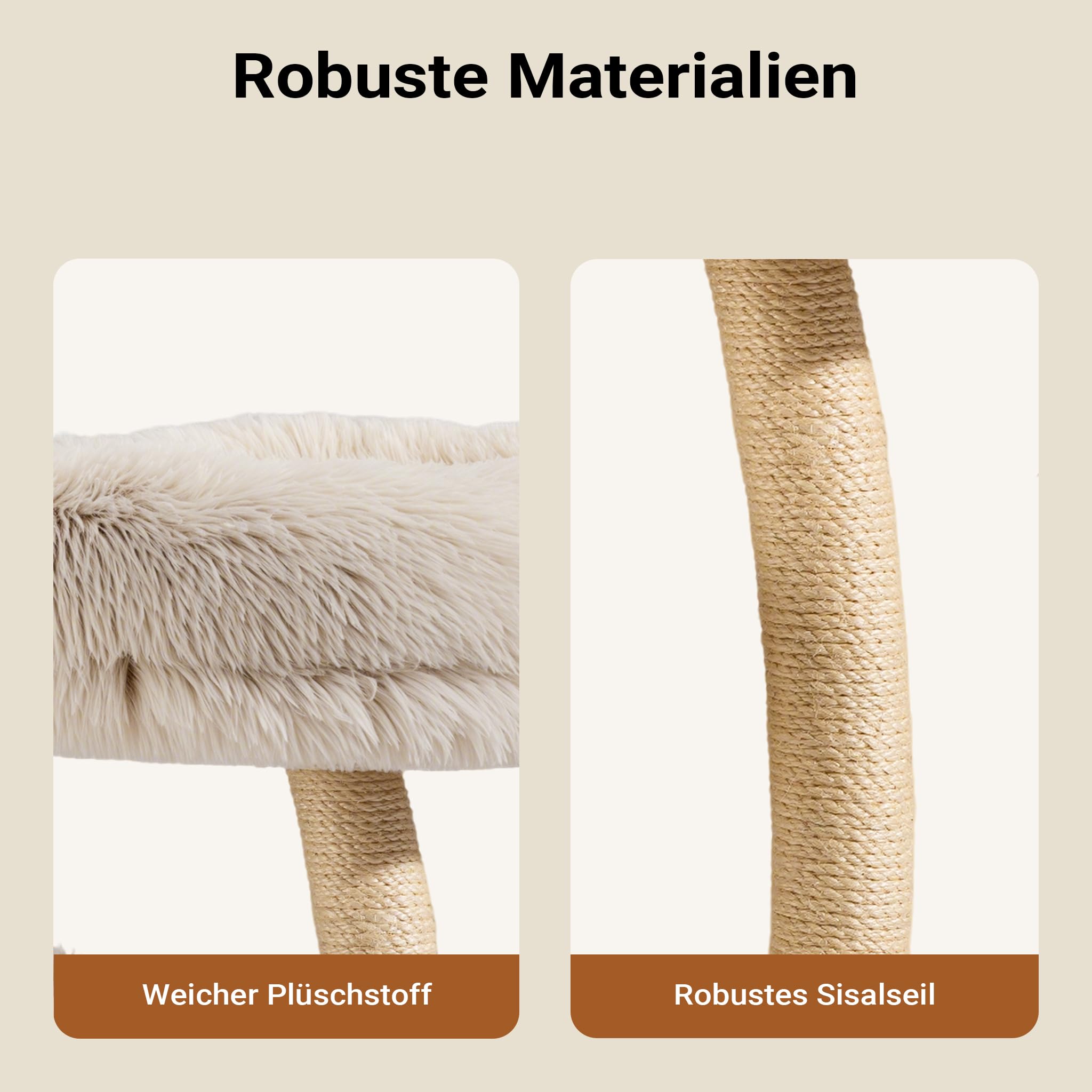 Fudajo Designer Kratzbaum mit Hängeliege, Katzenkratzbaum 59 x 59 x 169 cm, Katzenbaum bis max. 15 kg mit Sisal und Plüsch, Katzenmöbel mit 3 Etagen