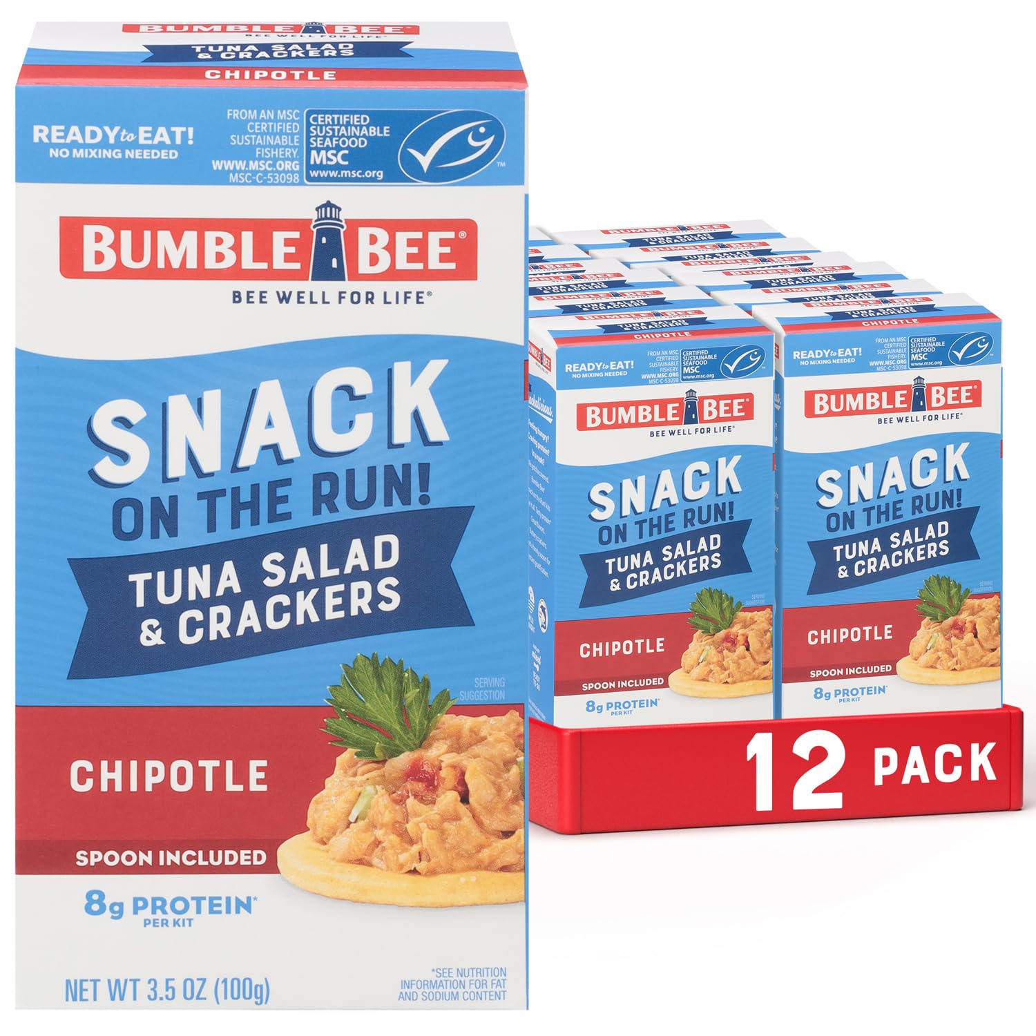 Bumble Bee Snack On The Run Original Tuna Salad with Crackers Kit (Pack of 12) - Ready to Eat Protein Snack Pack - 8g Protein per Box - Wild Caught MSC Certified Tuna