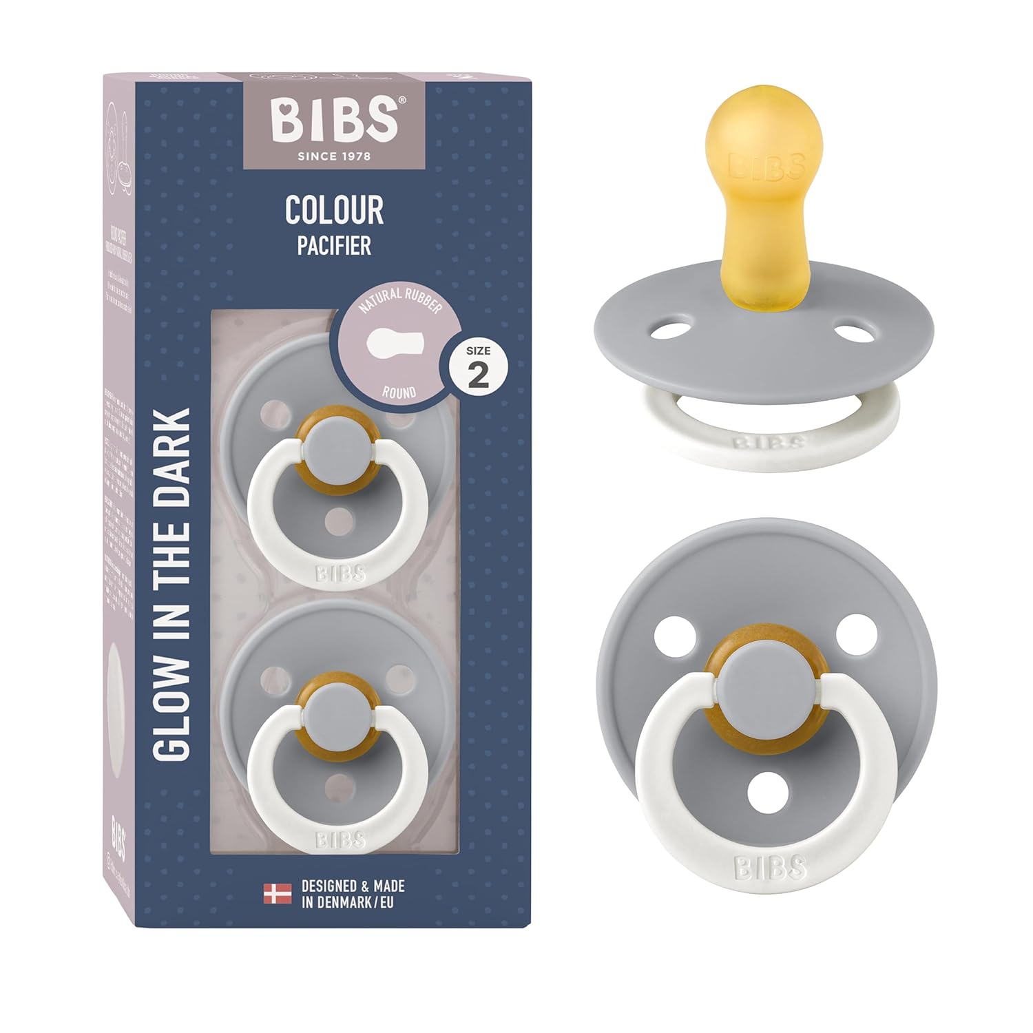 BIBS Colour Schnuller 2er-Pack, BPA-frei, Kirschform Nippel. Naturkautschuk/Latex, Hergestellt in Dänemark. Größe 1 | 0+ Monate | 2-Pack, Ivory/Sage