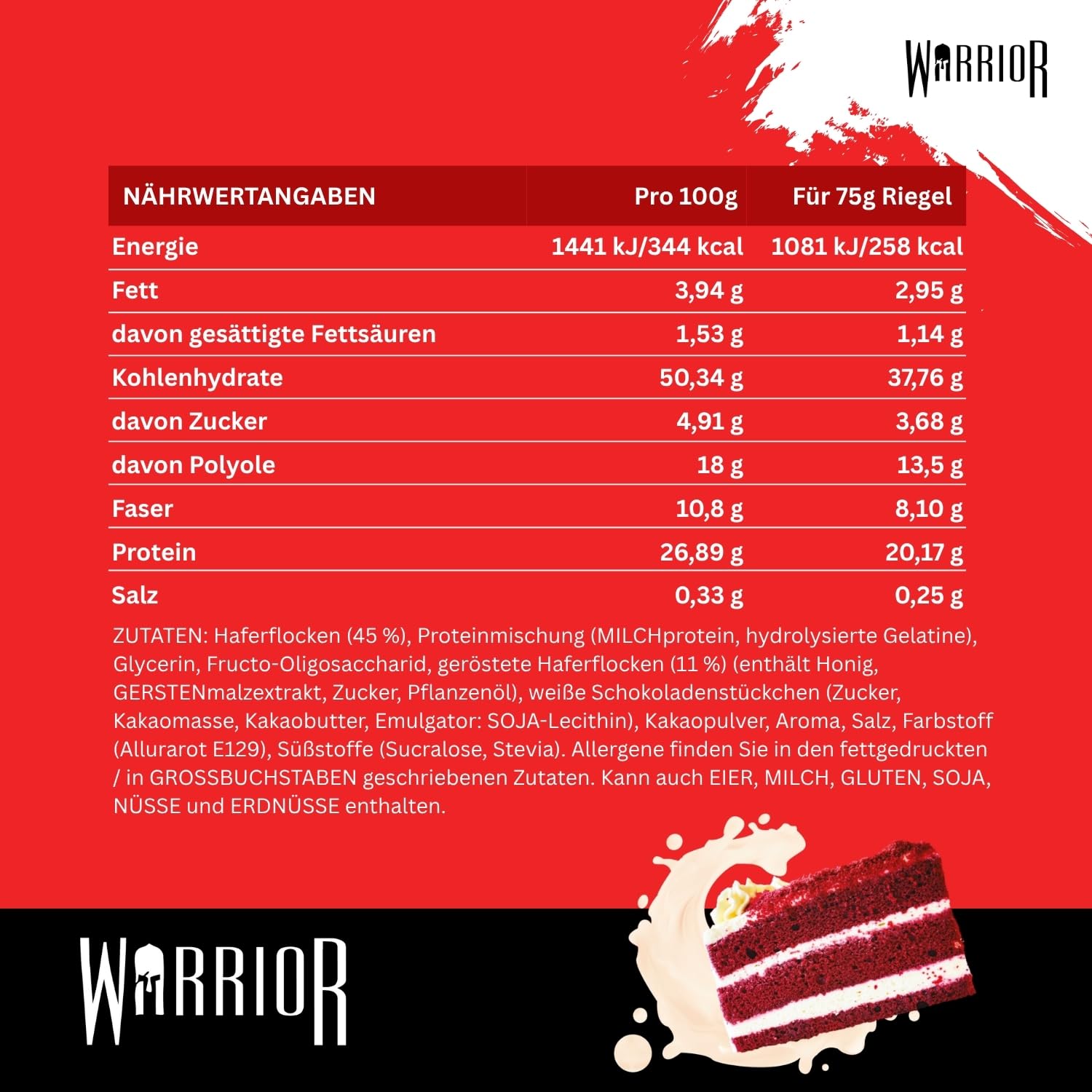 Warrior Raw Proteinriegel 12 x 75 g – Ballaststoffreicher Haferriegel mit Protein, High Protein Snack ohne Zucker, Natürlicher Haferflocken Riegel mit Präbiotika – Schoko-Brownie
