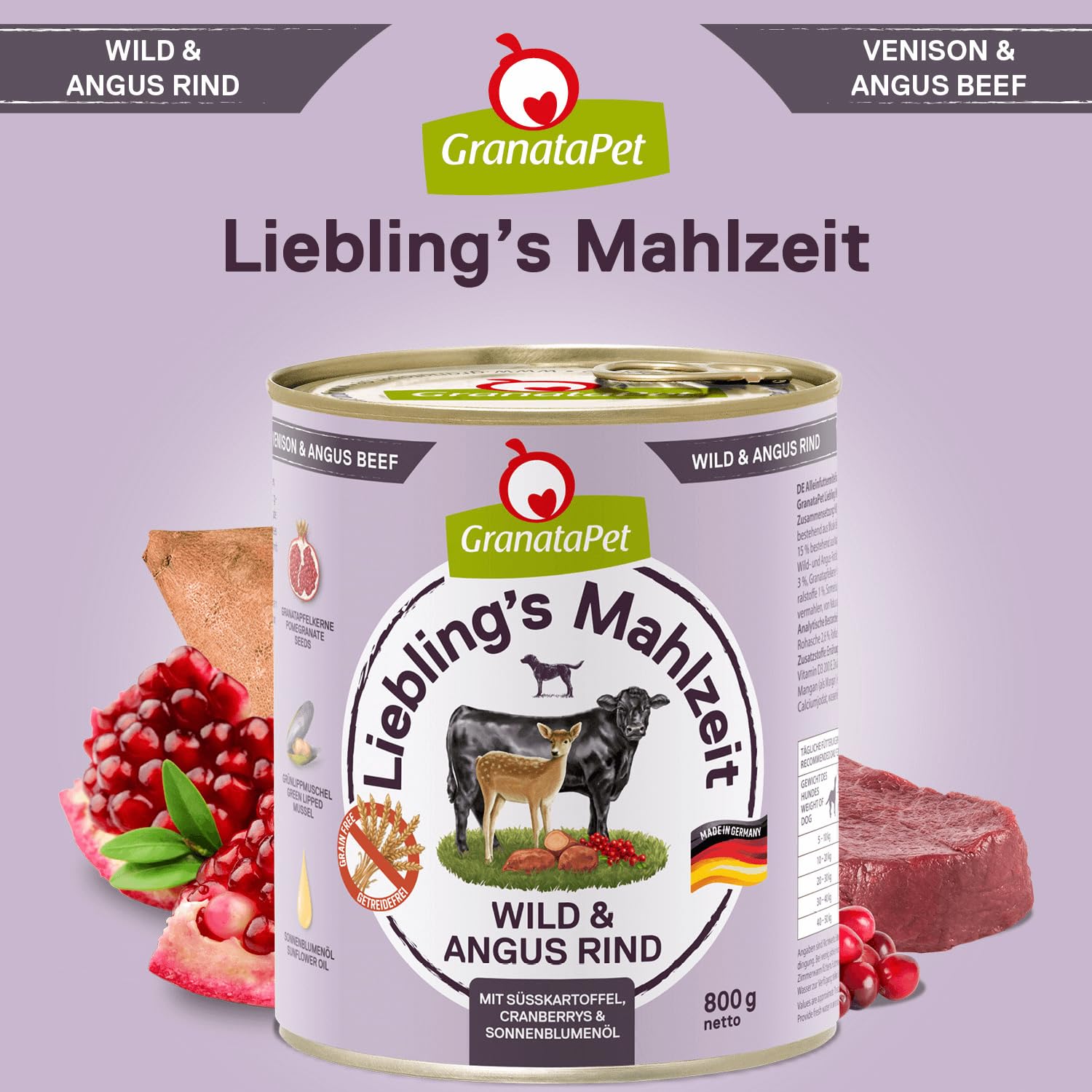GranataPet Liebling's Mahlzeit Multipack 2, Nassfutter für Hunde im Probierpaket, Alleinfuttermittel ohne Getreide, Hundefutter mit hohem Fleischanteil & hochwertigen Ölen, 6 x 800 g