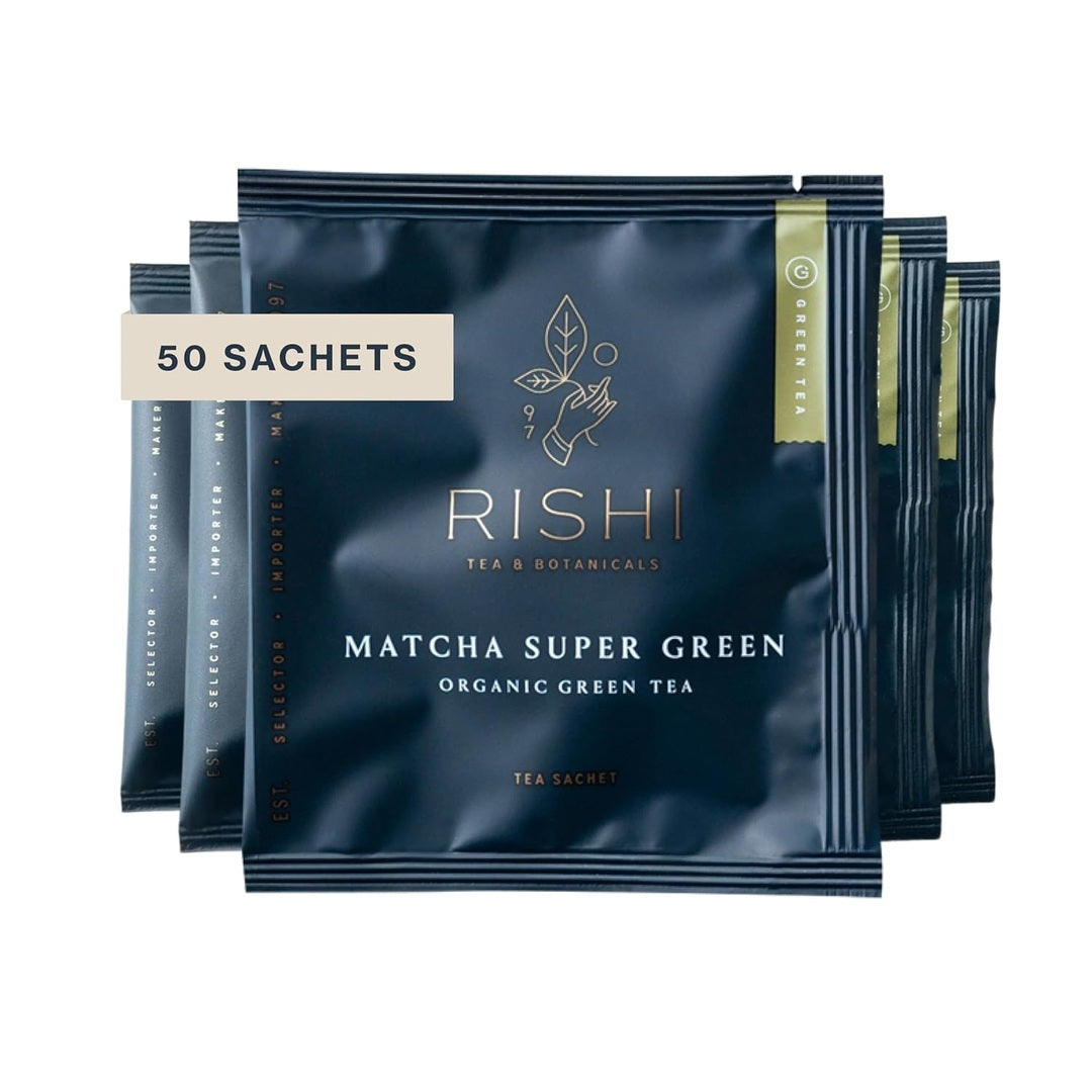 Rishi Tea Matcha Super Green Japanese Tea - Organic, Caffeinated Sachet Bags, Umami, Antioxidant-Rich Sencha & Matcha Blend - 50 Count