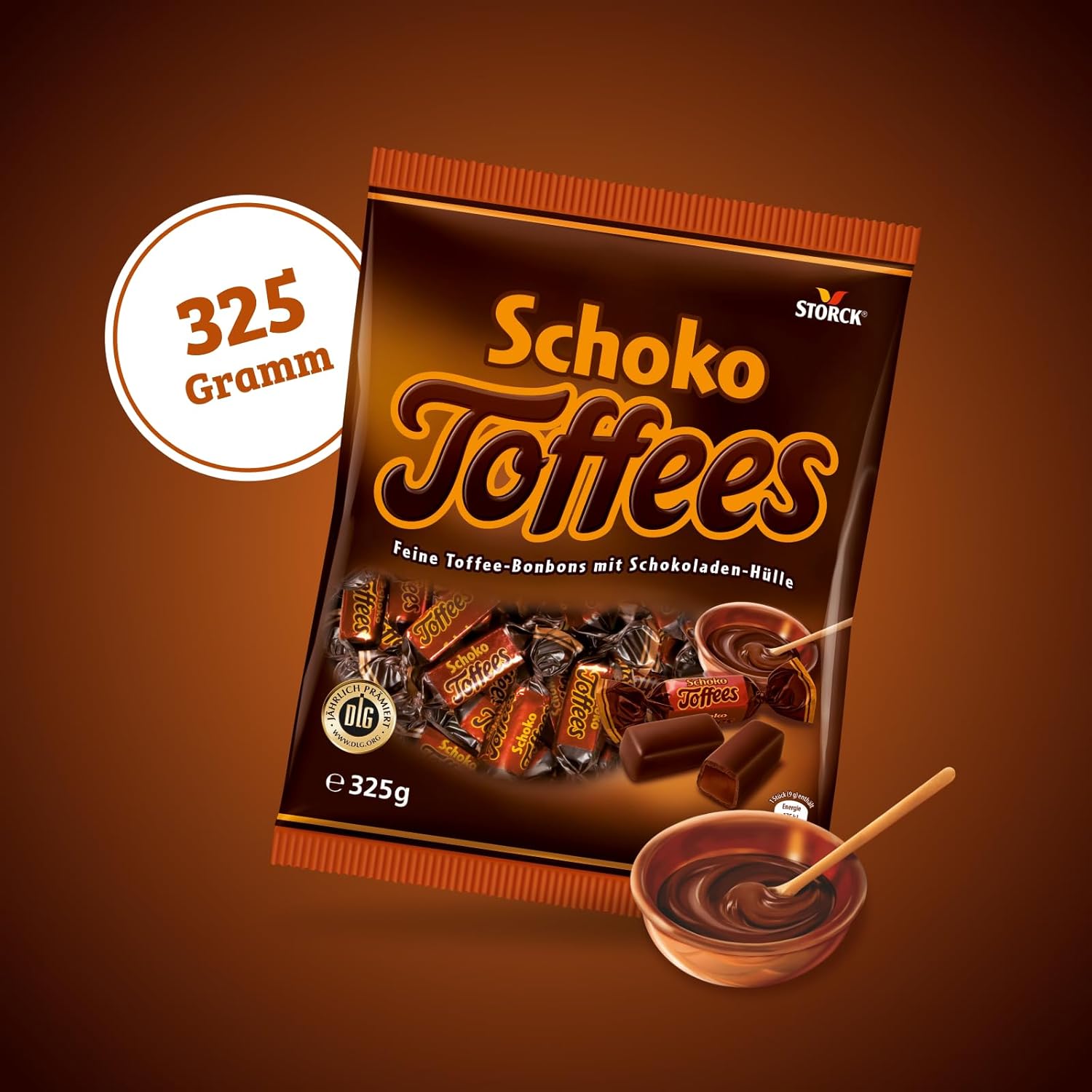 Schoko Toffees – 1 x 325 g – softe Toffee Kaubonbons mit feinherbem Schokoladenüberzug (30%) – Einzeln verpackte Süßigkeiten
