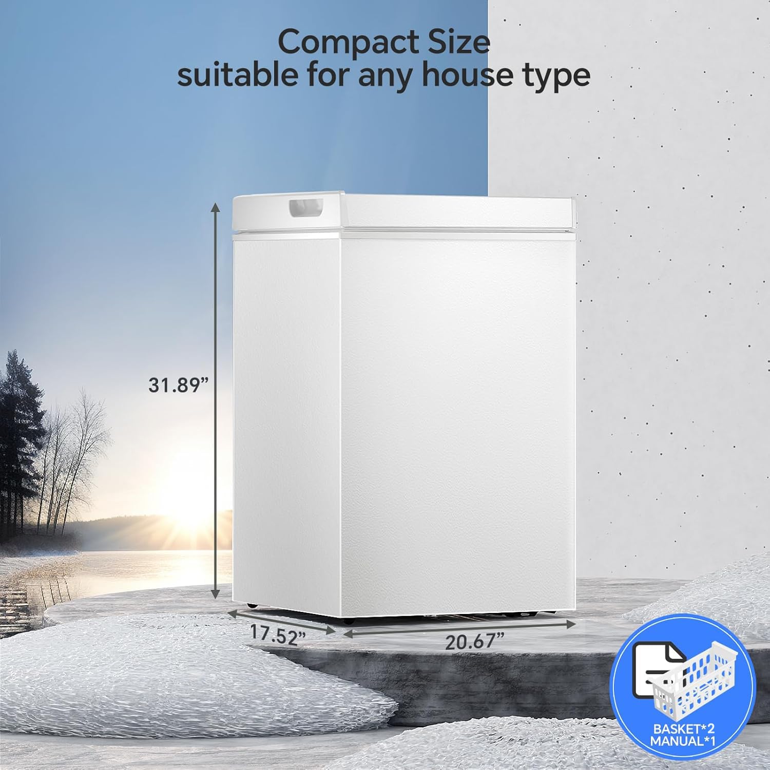 Kismile 2.8 Cubic Feet Chest Freezer with 2 Removable Basket Free Standing Top Open Door Compact Freezer with Adjustable Temperature for Home/Kitchen/Office/Bar