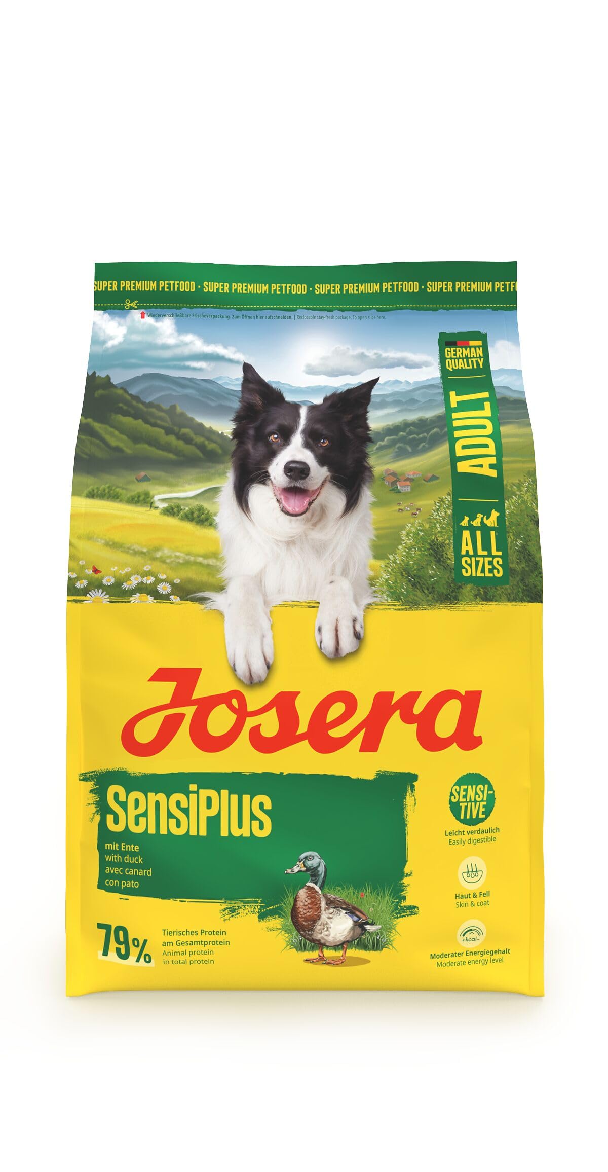 JOSERA Adult SensiPlus Ente & Reis (1 x 12,5 kg) | Premium Trockenfutter für ausgewachsene empfindliche Hunde | mit viel Biotin für gesunde Haut & Fell | hoch verdaulich | glutenfrei | 1er Pack