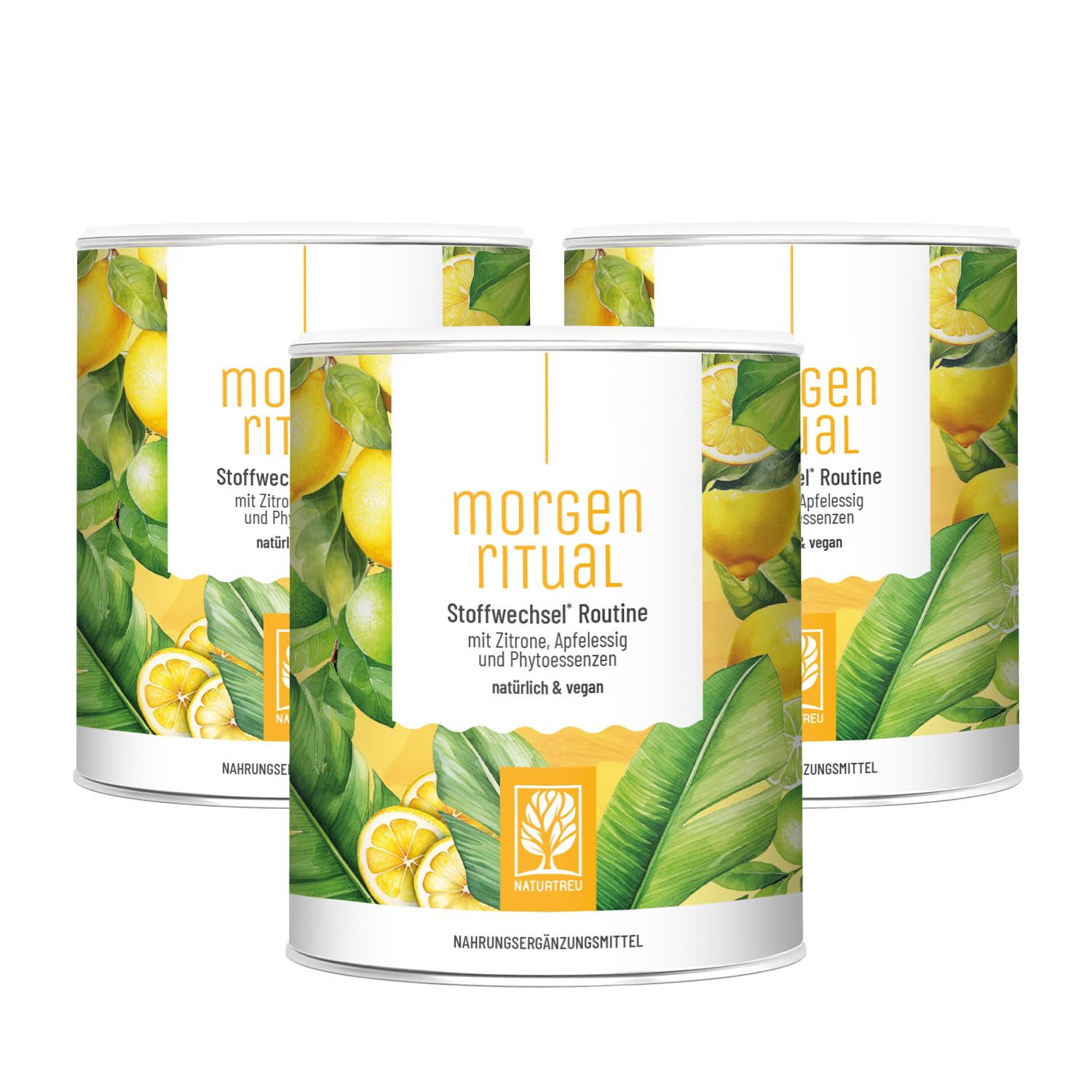 NATURTREU® Morgenritual – 150 g Getränkepulver mit Zitrone, Apfelessig & Ingwer – Mit Vitamin C – Fruchtiger Drink für deine Morgenroutine – Vegan & ohne zugesetzten Zucker