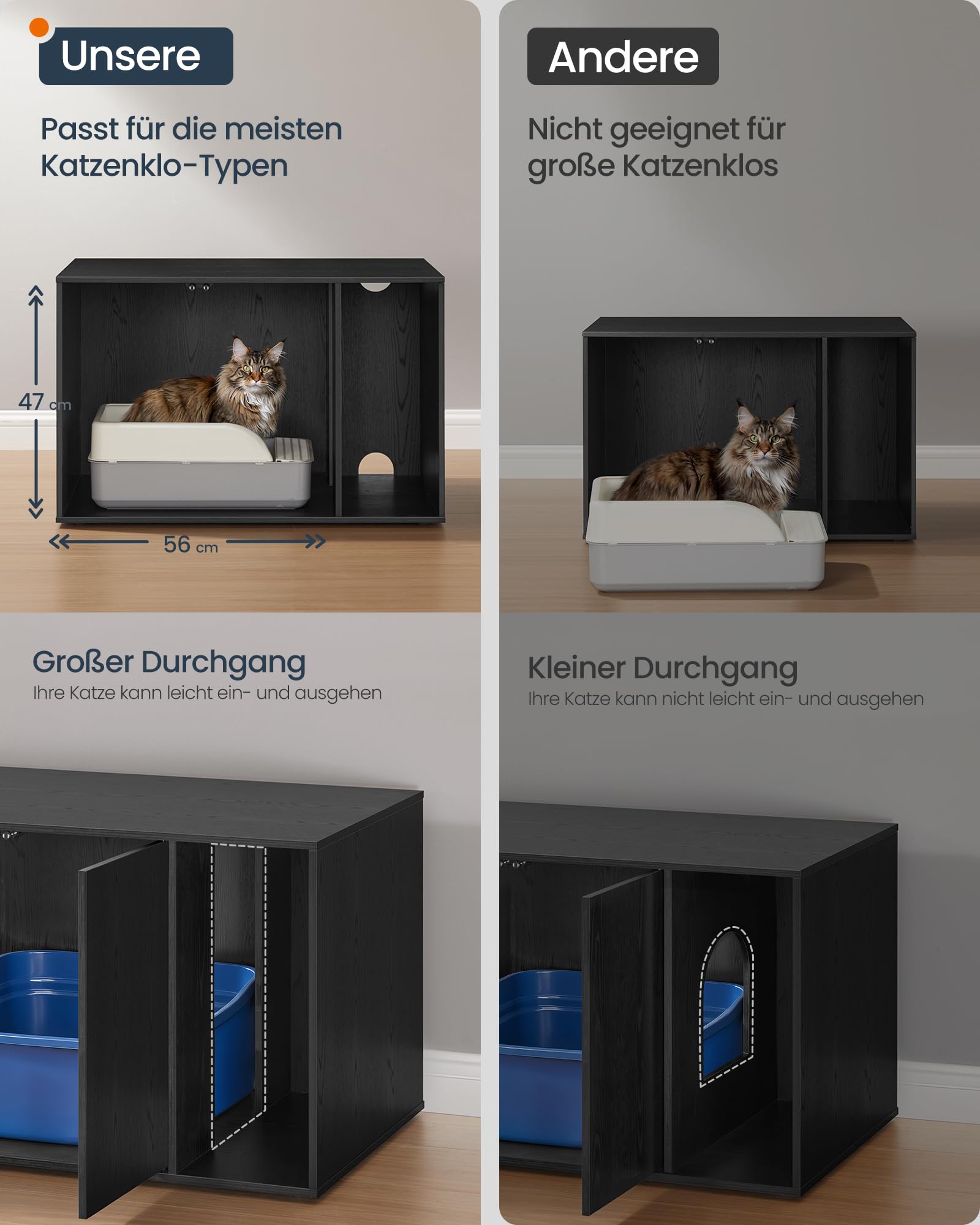 SONGMICS HOME Katzenklo Schrank, superschnelle werkzeuglose Montage, Toolless-Technologie, Katzenhaus für Katzentoilette, Werkzeuglose Montage, Push-to-Open, 80 x 53 x 50cm, schneeweiß PCL013W01