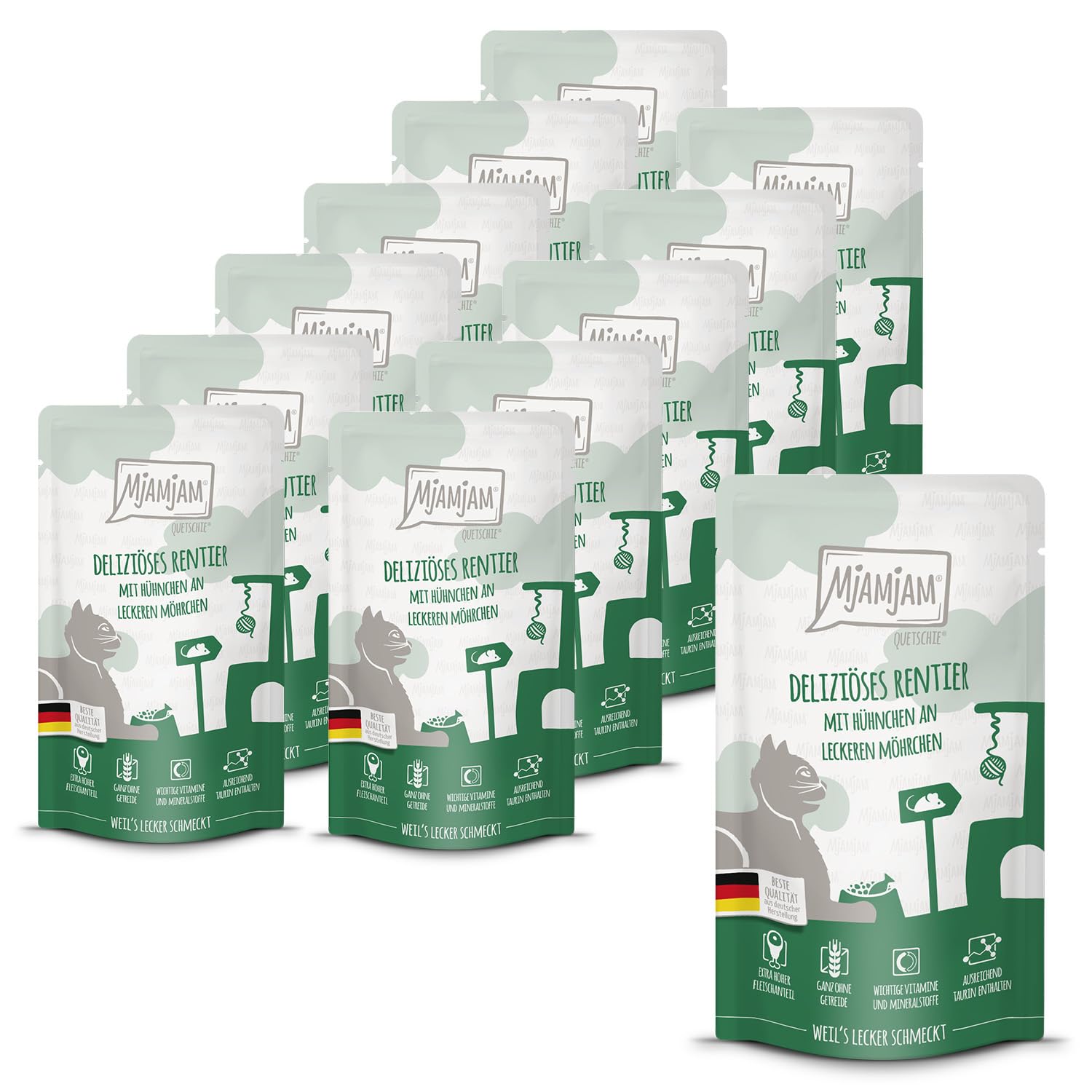 MjAMjAM - Premium Nassfutter für Katzen - saftiges Huhn an leckeren Möhrchen, 6er Pack (6 x 400 g), getreidefrei mit extra viel Fleisch