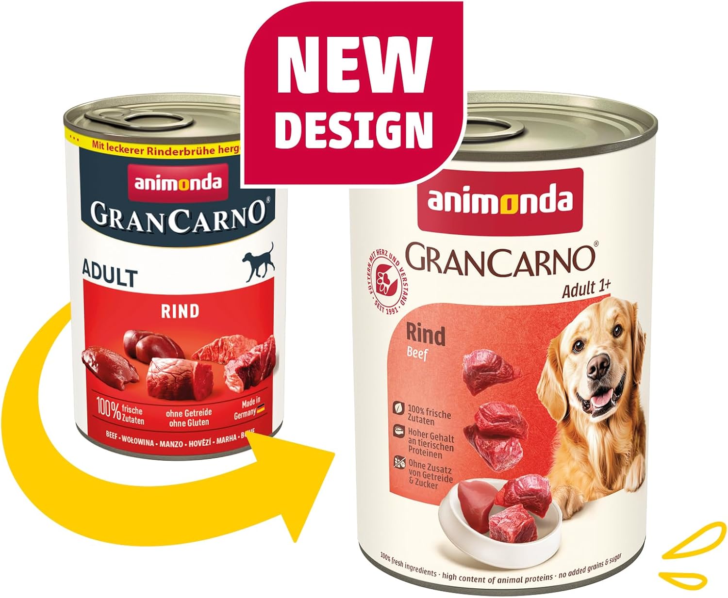 animonda GranCarno Adult Deftige Variation (6 x 800 g), Hundenassfutter für ausgewachsene Tiere, Nassfutter für Hunde mit 100% frischen, fleischlichen Zutaten, Hundefutter ohne Getreide
