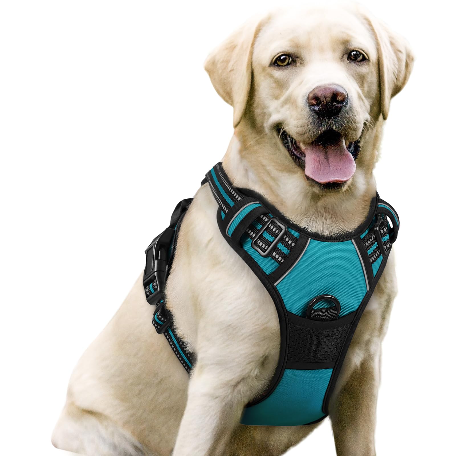 rabbitgoo Hundegeschirr Grosse Hunde, Anti Zug Geschirr mit Kontrolle, No Pull Verstellbar Hundegeschirr Mittelgroße Hunde, Atmungsaktiv Reflexstreifen Brustgeschirr Sichere Führung, Schwarz, L
