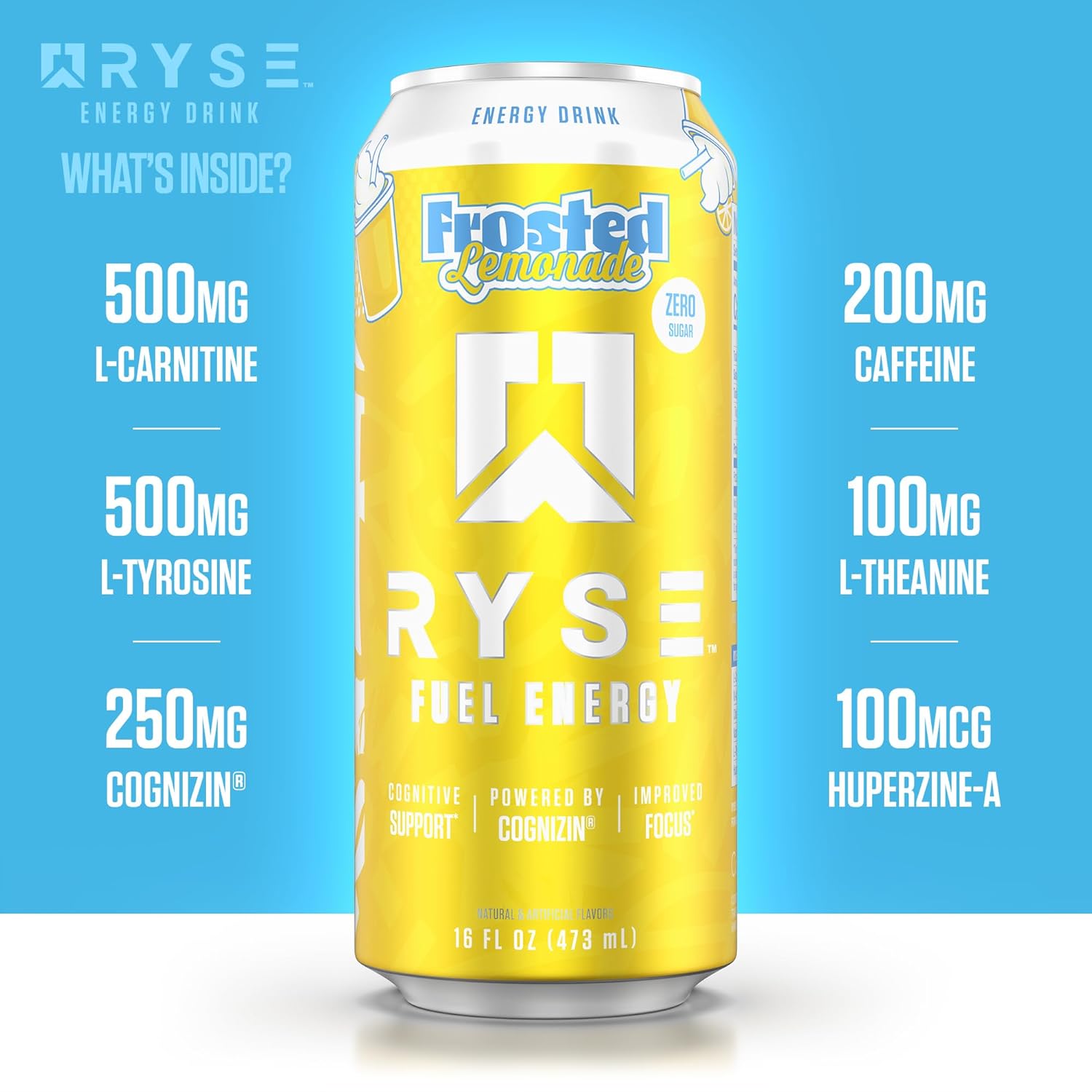 RYSE Fuel Energy Drink - Variety Pack - Sugar Free, Gluten Free & Vegan - 200mg Natural Caffeine, Taurine & Choline for Focus & Energy - No Artificial Colors - 16 fl oz Cans (12-Pack)