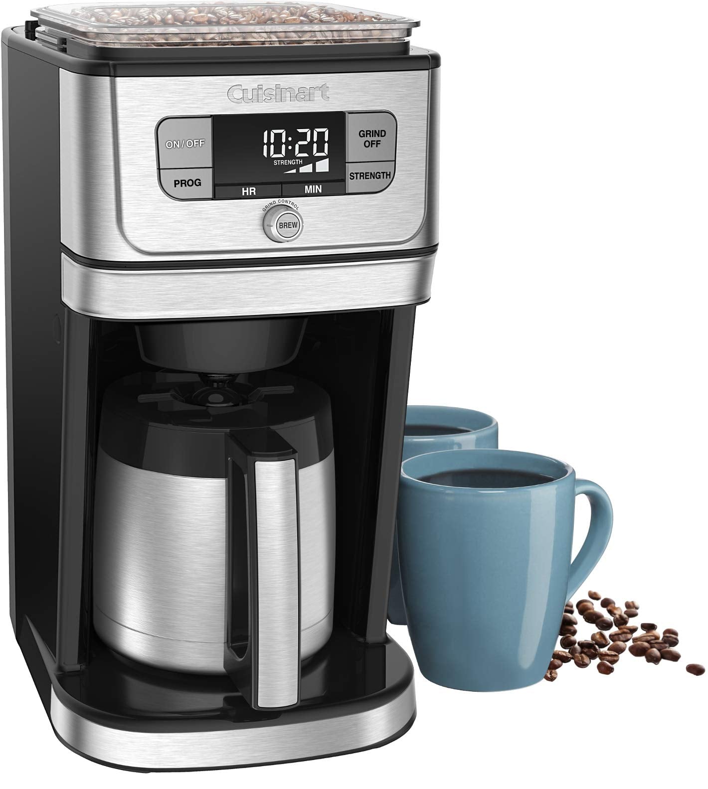 Cuisinart Automatic Grind & Brew 12-Cup Coffee Maker with Blade Grinder, Programmable Coffee Machine Glass Carafe with 1-4 Cup Setting, Brew Pause, Grind-Off Option, DGB-400NAS, Black/Stainless Steel