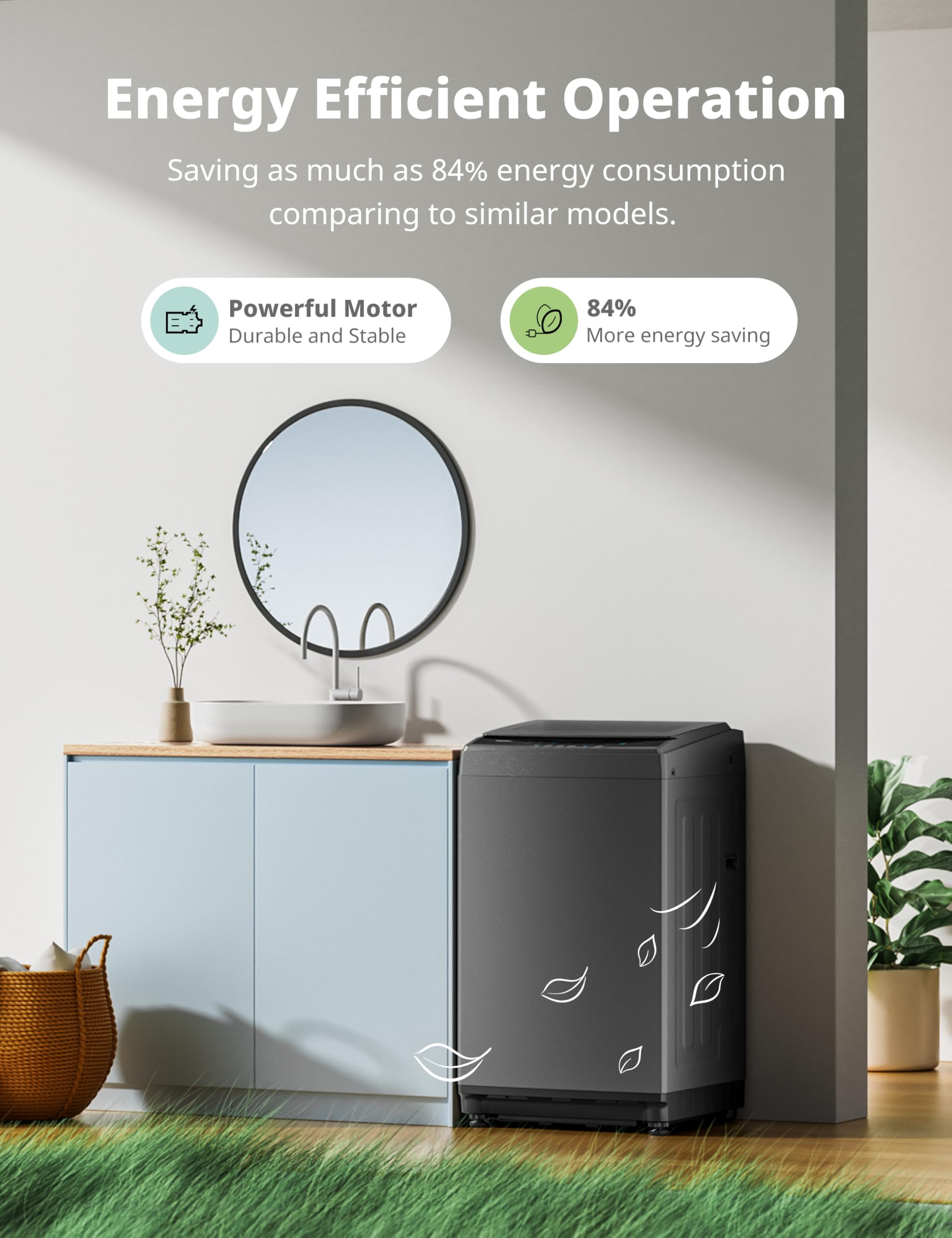 COMFEE' Portable Washing Machine, 0.9 cu.ft Compact Washer With LED Display, 5 Wash Cycles, 2 Built-in Rollers, Space Saving Full-Automatic Washer
