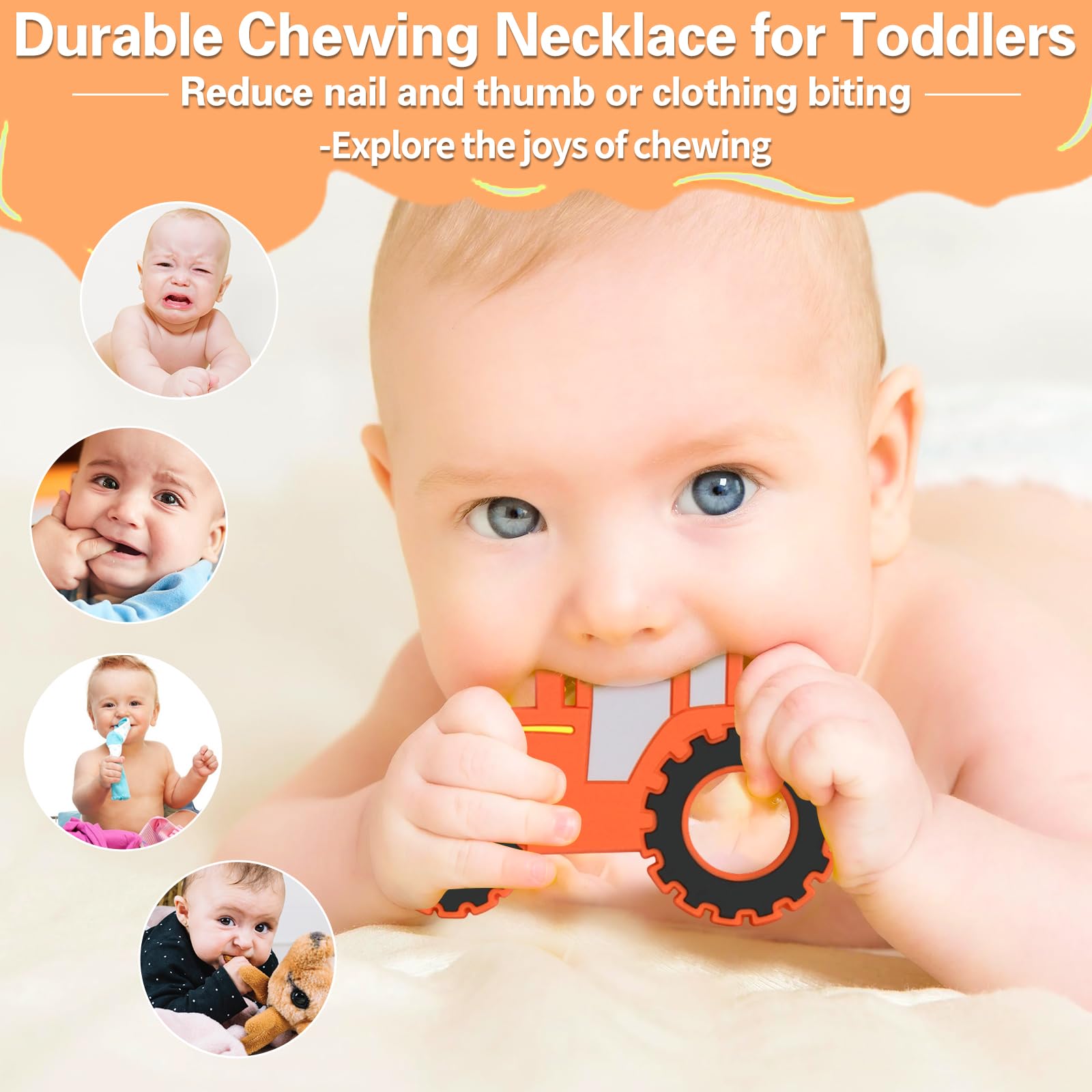Kaukette für Kinder, 6 Stück Sensory Kauen Halskette, Silikon Beißring für Baby, Autismus Spielzeug für Jungen und Mädchen, Perfekt für Kinder mit ADHS, Zahnen, Beißende, Fingernägel Kauen (Blau)