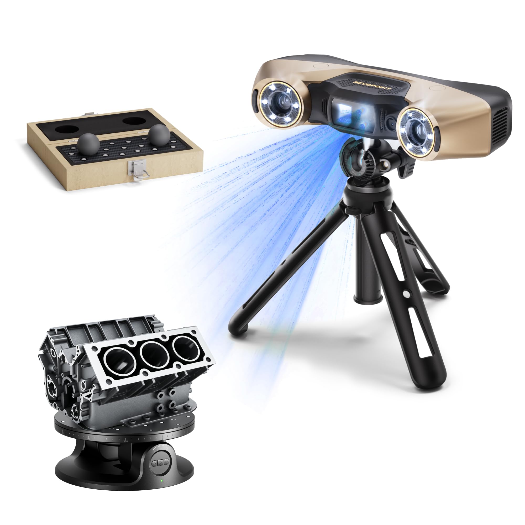 Revopoint MetroY Ultra Laser 3D Scanner for 3D Printing Handheld, 0.01mm Precision, 34+15+1 Blue Laser, Up to 90 FPS Speed, Anti-Shaking, Wireless Outdoor Scanning, Standard Edition
