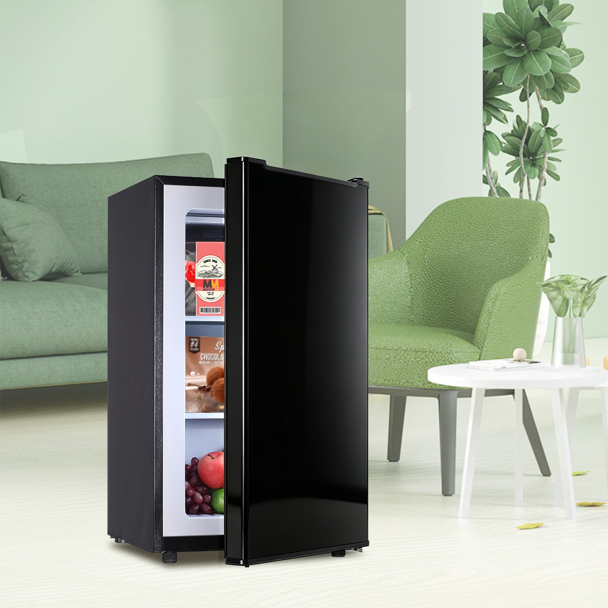Mini Upright freezer 3.6 Cubic Feet Mini Freezer, Single Door Compact Freezer with Reversible Stainless Steel Door, 3-Speed Temperature Adjustment Small freezer for Home, Glossy Silver