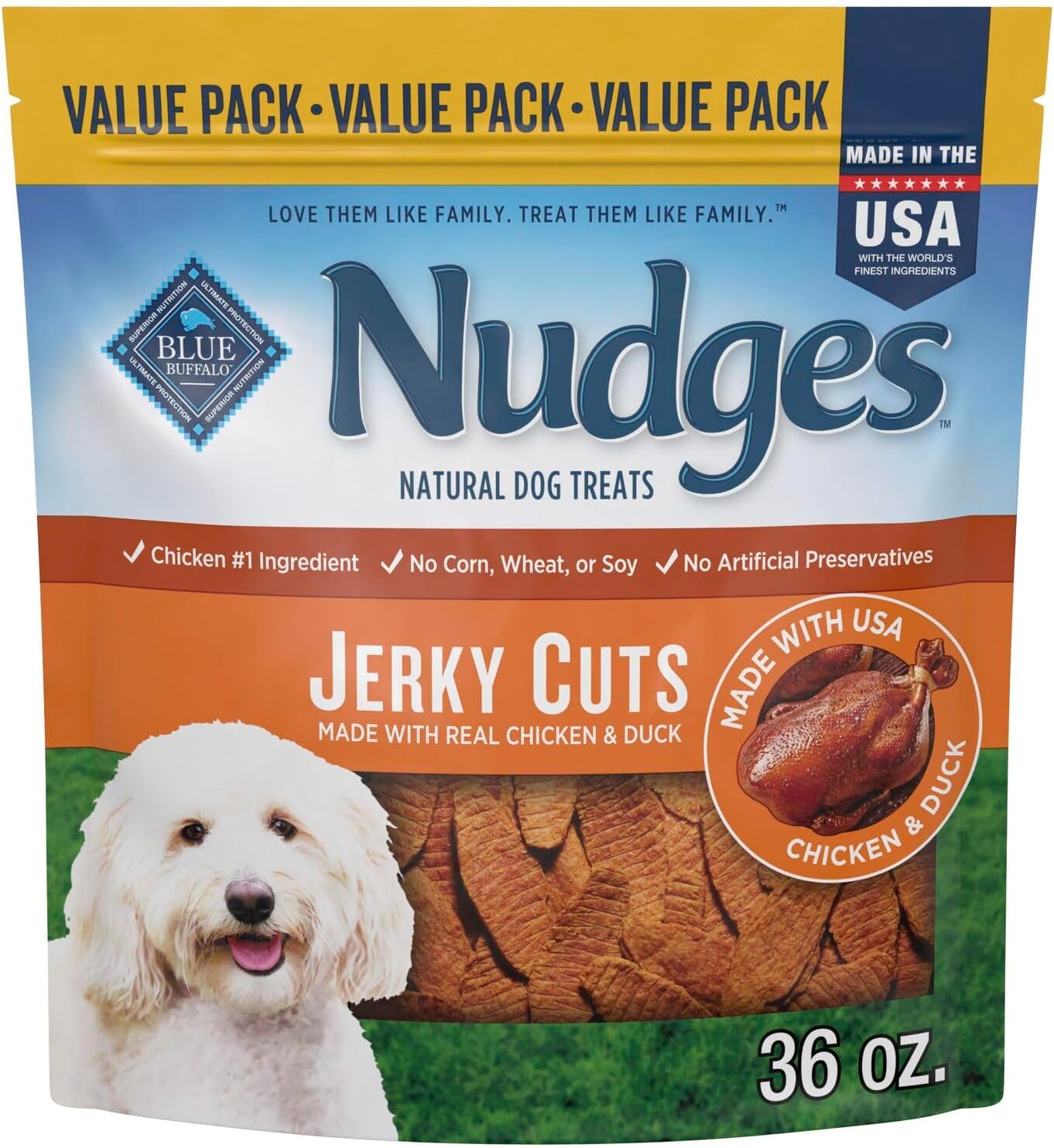 Blue Buffalo Nudges Jerky Bites Dog Treats, Made in the USA with Natural Ingredients, Bite-Sized Pieces, Chicken, 16-oz Bag