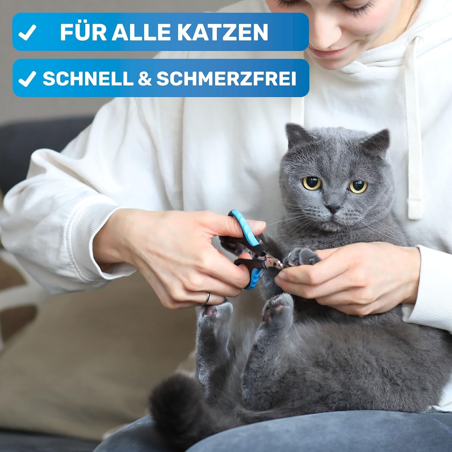 BluePet Krallenschere mit Schutz für Hunde & Katzen I Einsteigerfreundlich I Krallenzange für kleine & große Krallen + Krallenfeile im Griff - Alternative zu Nagelschere & Krallenschleifer