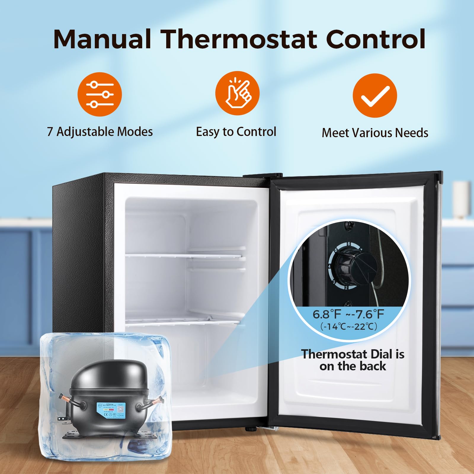 Kismile Small Freezer Upright, 3.0 Cu.ft Mini Freezer with Adjustable Thermostat, Removable Shelves, Reversible Single Door, Stand Up Freezer for Bedroom/Home/Dorms/Apartment (Stainless Steel)