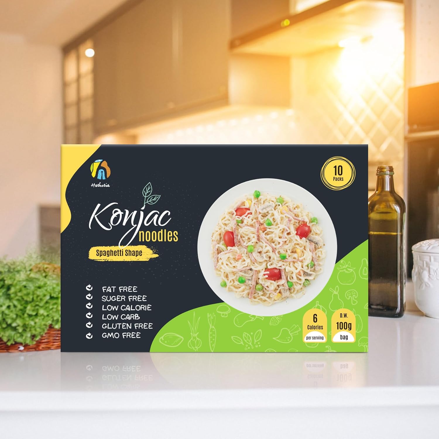 Hethstia Konjac Noodles, 10 Packs Shirataki Spaghetti - Low Carb, Low Calorie, Ready to Eat Konjac Pasta - Keto, Gluten-Free, Vegan, Fat-Free, 0 Sugar, Healthy Low Carb Pasta Substitute