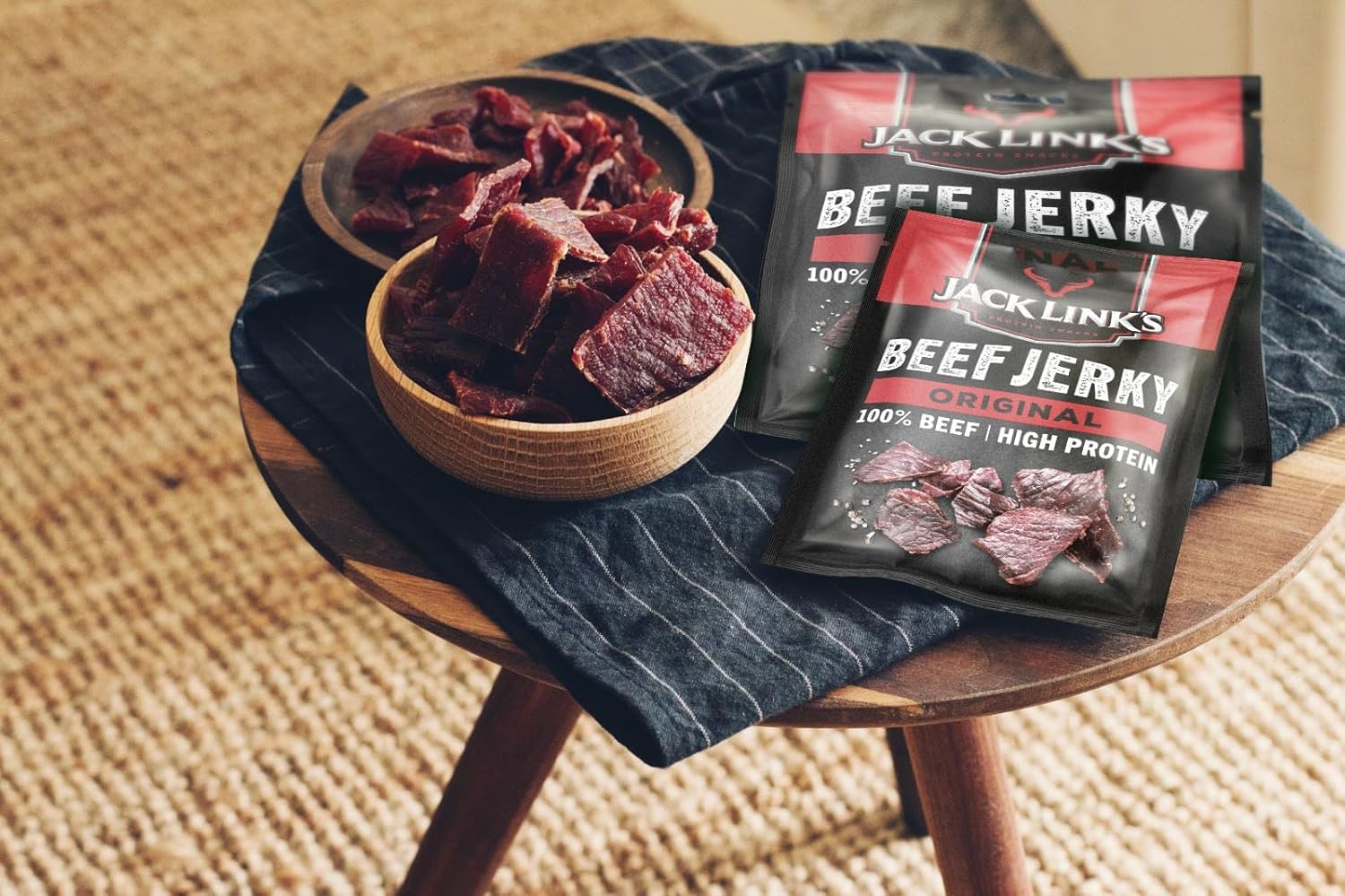 Jack Links Beef Jerky Original – 12er Pack (12 x 25g) – Trockenfleisch Eiweiß Snacks - High Protein Snack für Gym, Fitness, Outdoor - American Food für Menschen - Dörrfleisch Chips aus Rind Fleisch