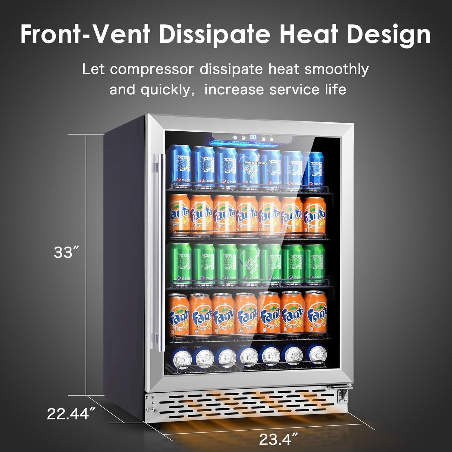 Phiestina Beverage Fridge, 24 Inch Wine and Beverage Refrigerator, Under Counter Wine Cooler- 20 Bottles & 76 Cans, Built-in/Freestanding Dual Zone with Glass Door