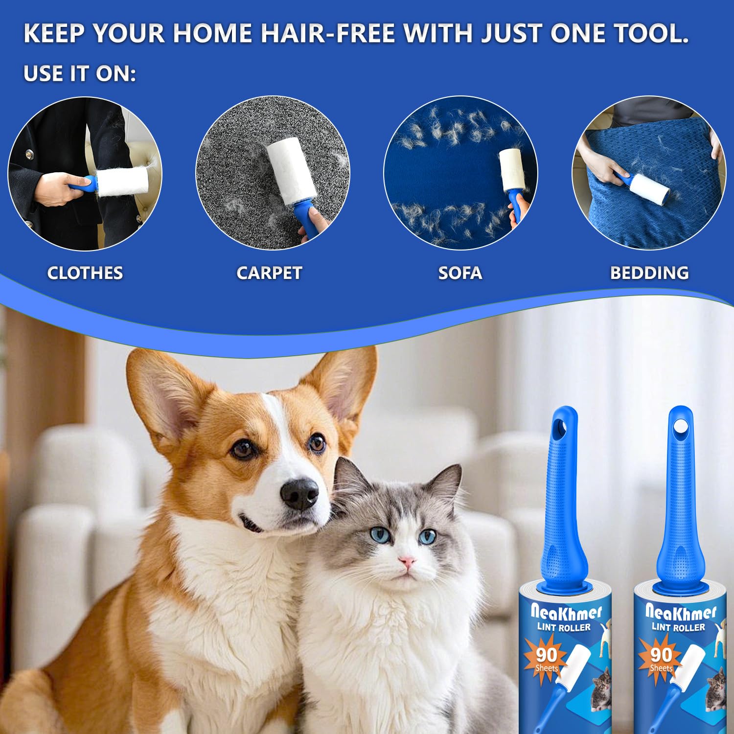 Fusselroller für Tierhaare 540 Blatt, extra klebriger tragbarer Fusselentferner, Fusselroller Kleidung, Entferner Katzen Hundehaare,Fusselrolle Tierhaare
