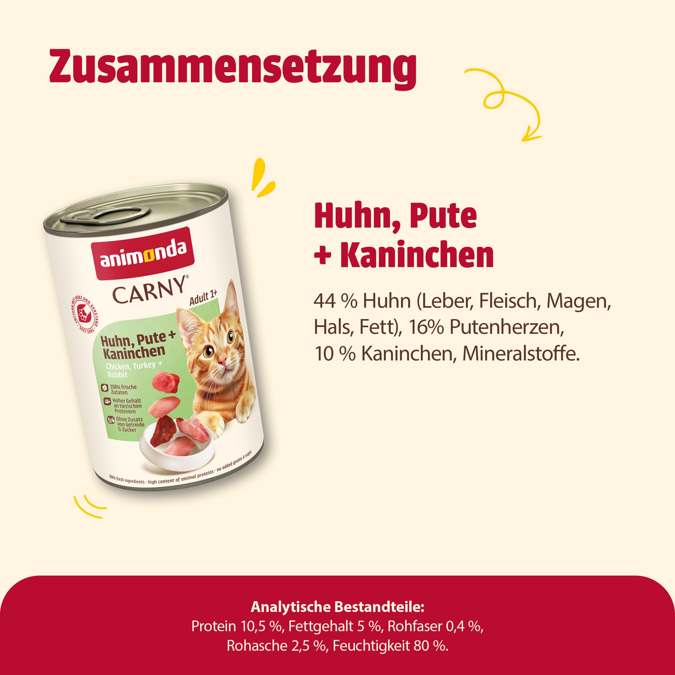 animonda Carny Adult Huhn + Lachs (6 x 400 g), Katzennassfutter für ausgewachsene Katzen, Nassfutter mit 100 % frischen, fleischlichen Zutaten, Katzenfutter ohne Getreide und Zucker