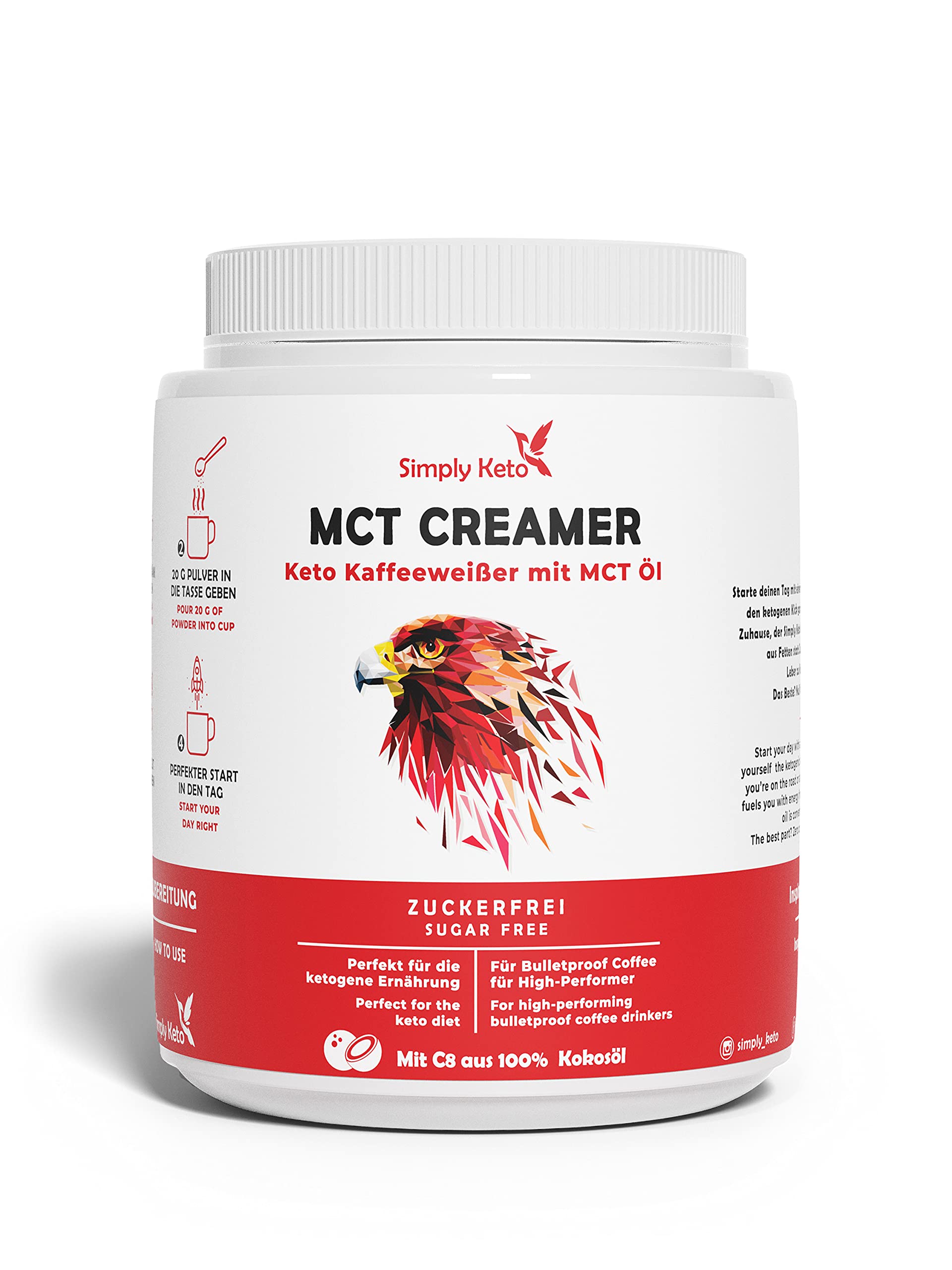 Simply Keto Keto Creamer Vorratsdose 450g - Ohne Zuckerzusatz ketogener Kaffeeweißer für leckeren Milchkaffee - Mit Kokosöl & Weidebutter - Ohne Zucker & Kohlenhydrate - Optimiert für Geschmack