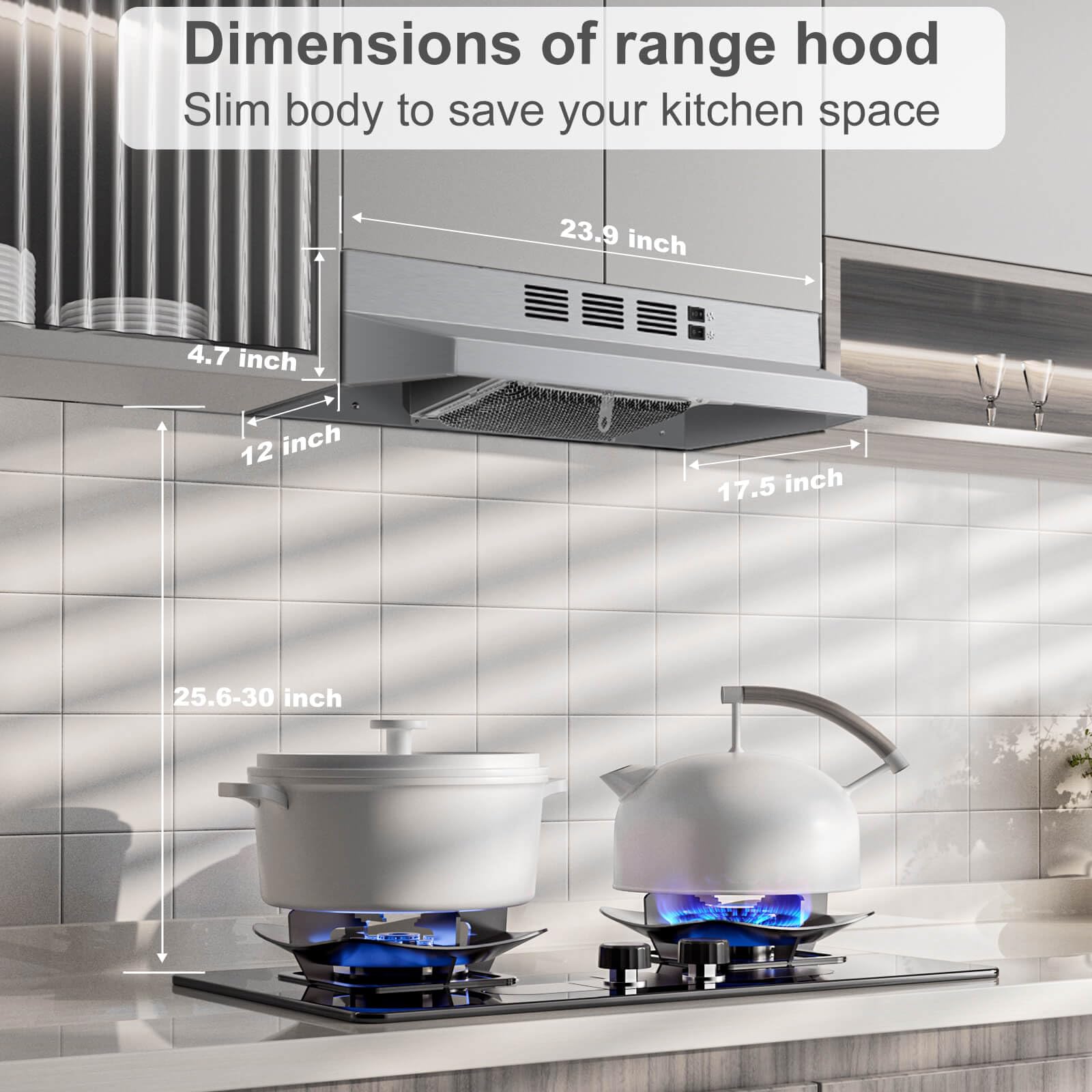 SNDOAS Range Hood 30 inch Under Cabinet, Ducted/Ductless Convertible Kitchen Hood, Stainless Steel Vent Hood with LED Light,Under Cabinet Hood with 2 Speed Exhaust Fan,Black