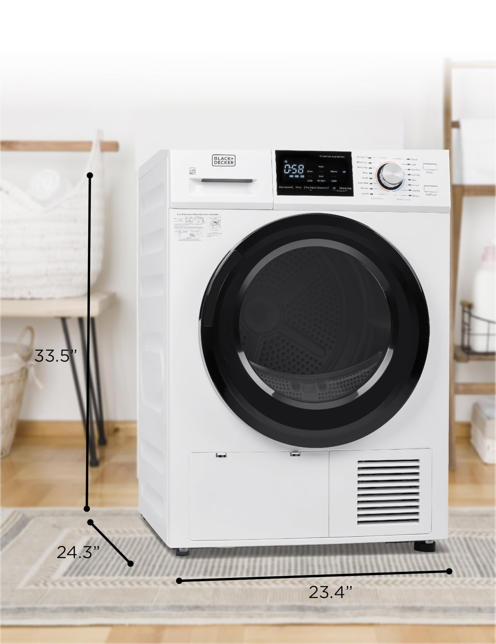 BLACK+DECKER BCED37 Compact Dryer for Standard Wall Outlet, Small, 4 Modes, Load Volume 13.2 lbs., White