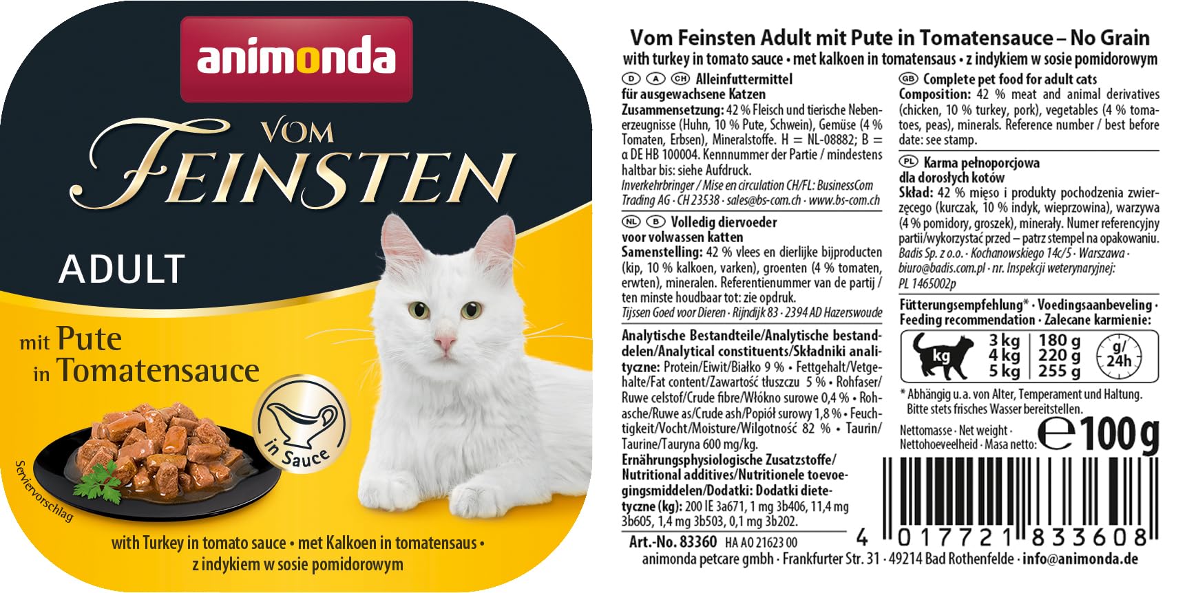 animonda Vom Feinsten Adult Vielfalt (32 x 100 g), Nassfutter für ausgewachsene Katzen, Katzenfutter ohne Getreide und Zucker, mit 100 % frischen, fleischlichen Zutaten