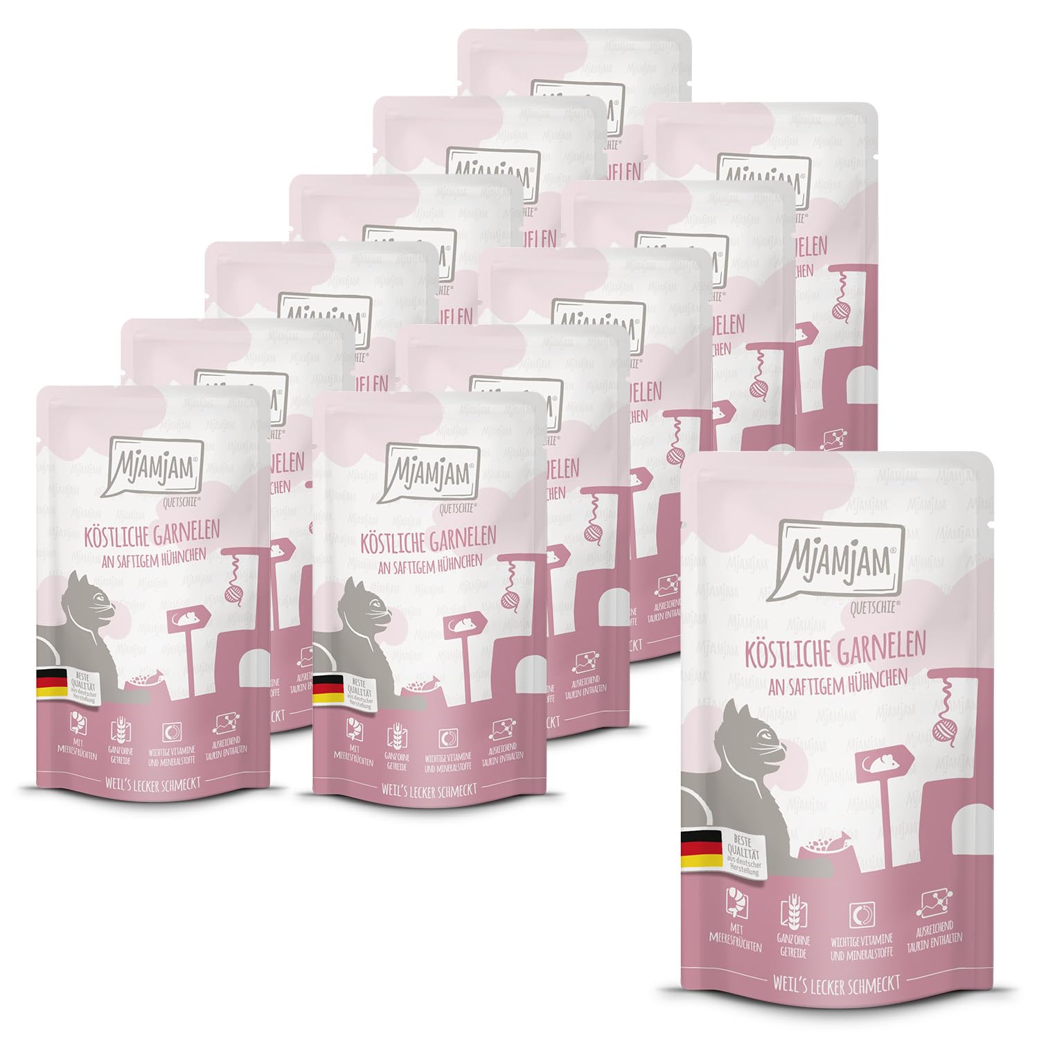 MjAMjAM - Premium Nassfutter für Katzen - saftiges Huhn an leckeren Möhrchen, 6er Pack (6 x 400 g), getreidefrei mit extra viel Fleisch