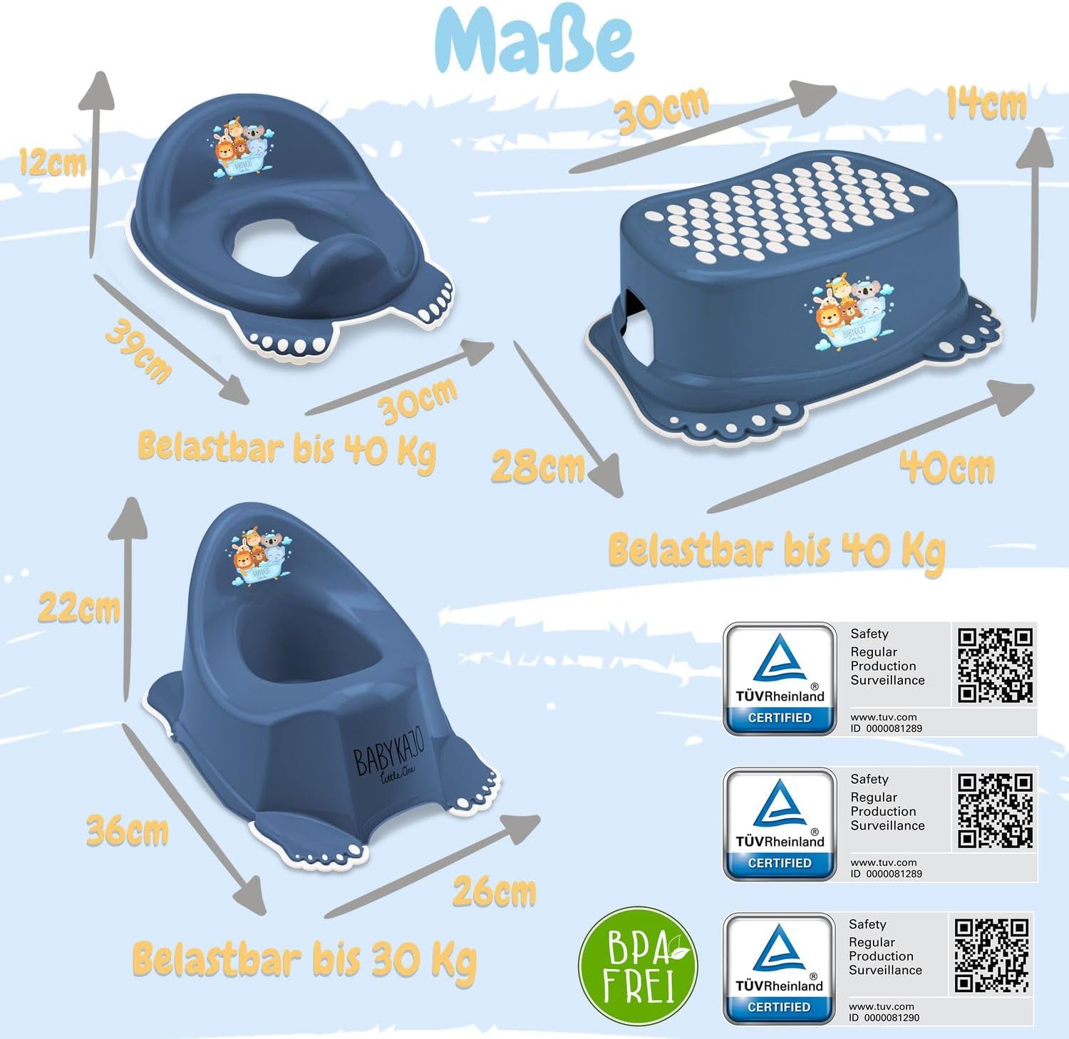 Baby Badewanne mit Gestell 4 Set TÜV Rheinland zertifiziert! Babybadewannen + Baby Badewannensitz +Abfluss + Gestell - Babywanne mit Ständer! Baby Pflegeset für Neugeborene.