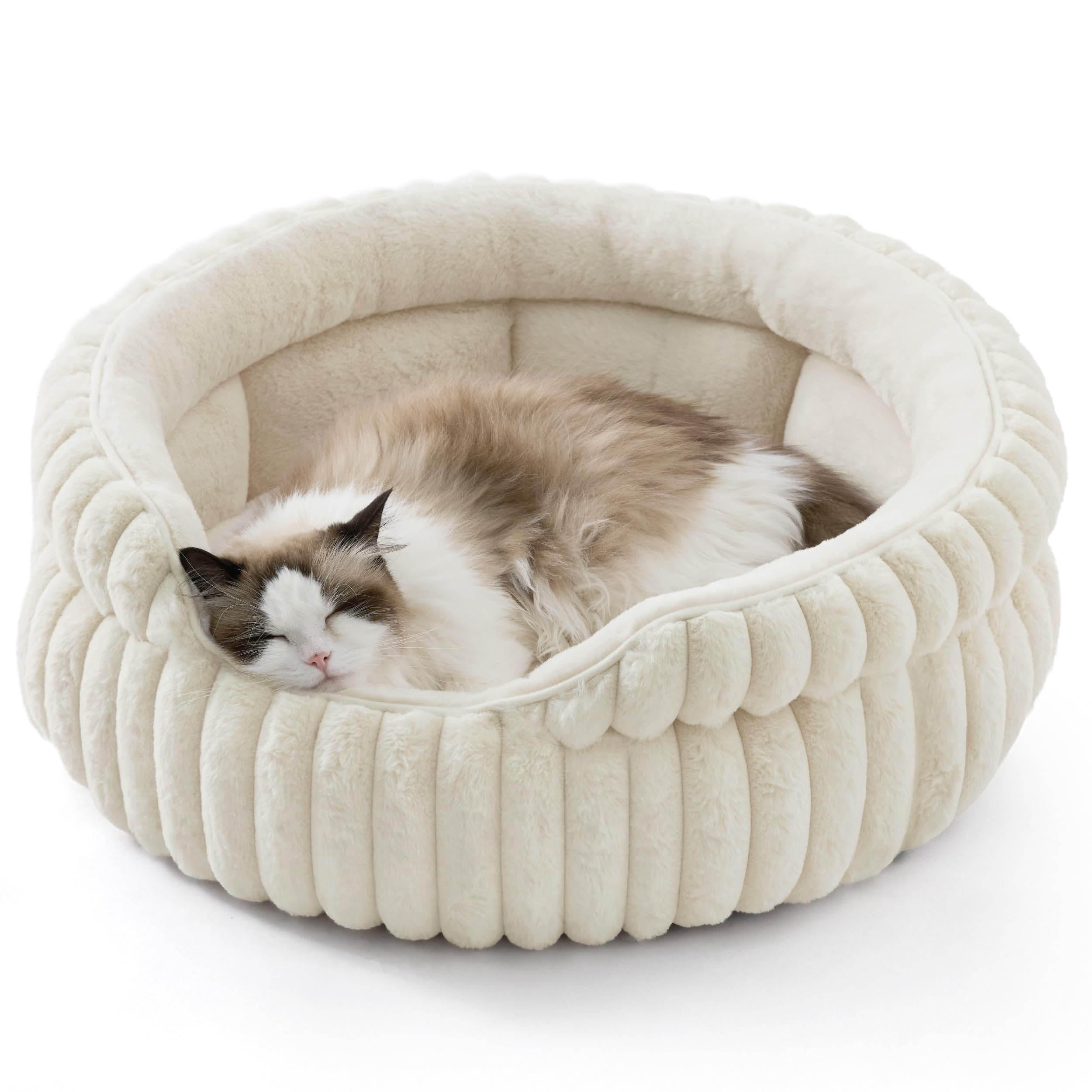 BEDSURE Flauschiges Katzenbett für Wohnungskatzen - 51 x 51 cm kleines rundes Katzenbett, waschbares Katzenbett für Kätzchen und Welpen mit Rutschfester Unterseite und abnehmbarem Kissen, grau