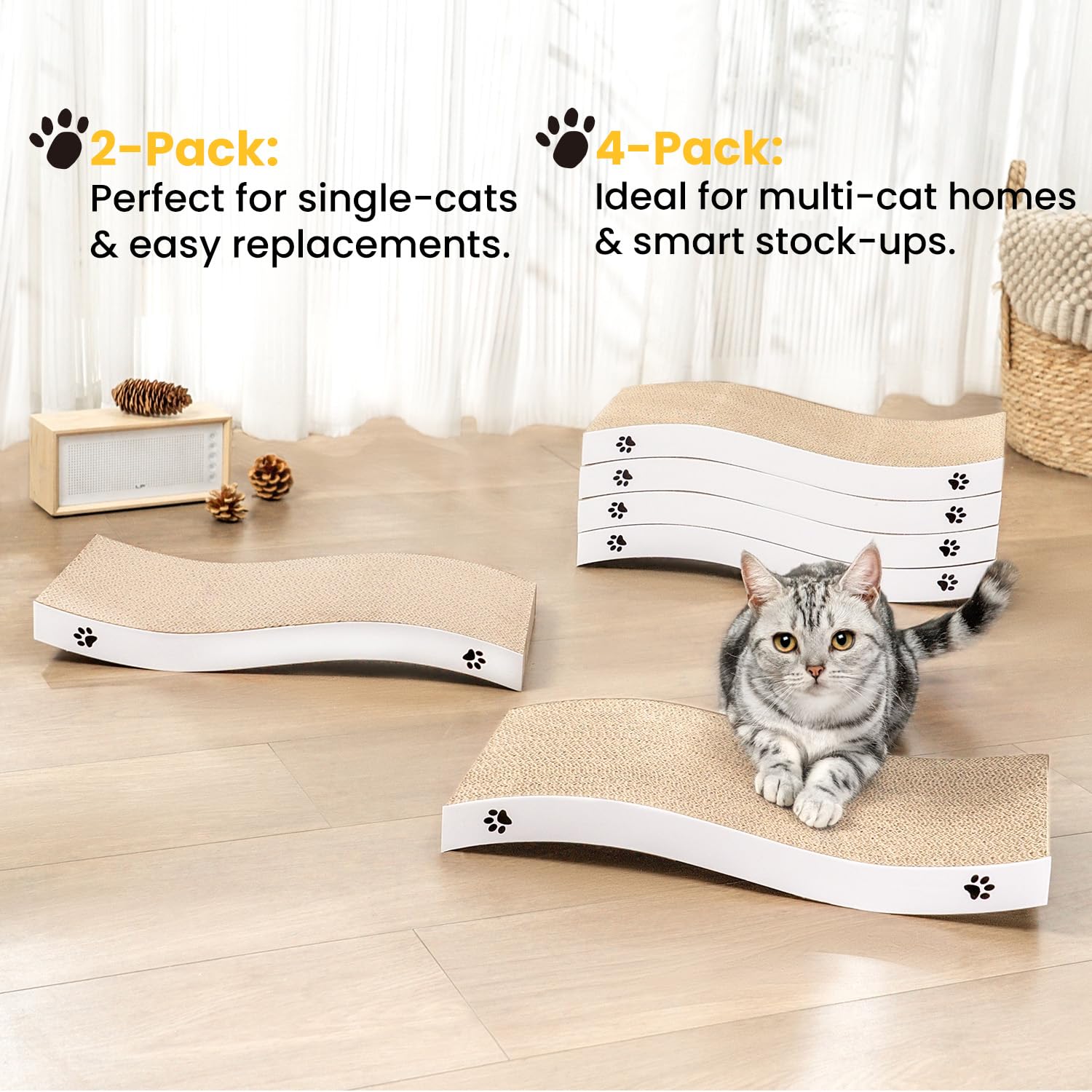 Katzen Kratzbrett aus Pappe – Kratzbretter Katze mit Wellenform, langlebige Kratzmatte als Möbelschutz für Sofa & Ecke, umkehrbare Kratzpappe für Wohnungskatzen (1er-Pack)