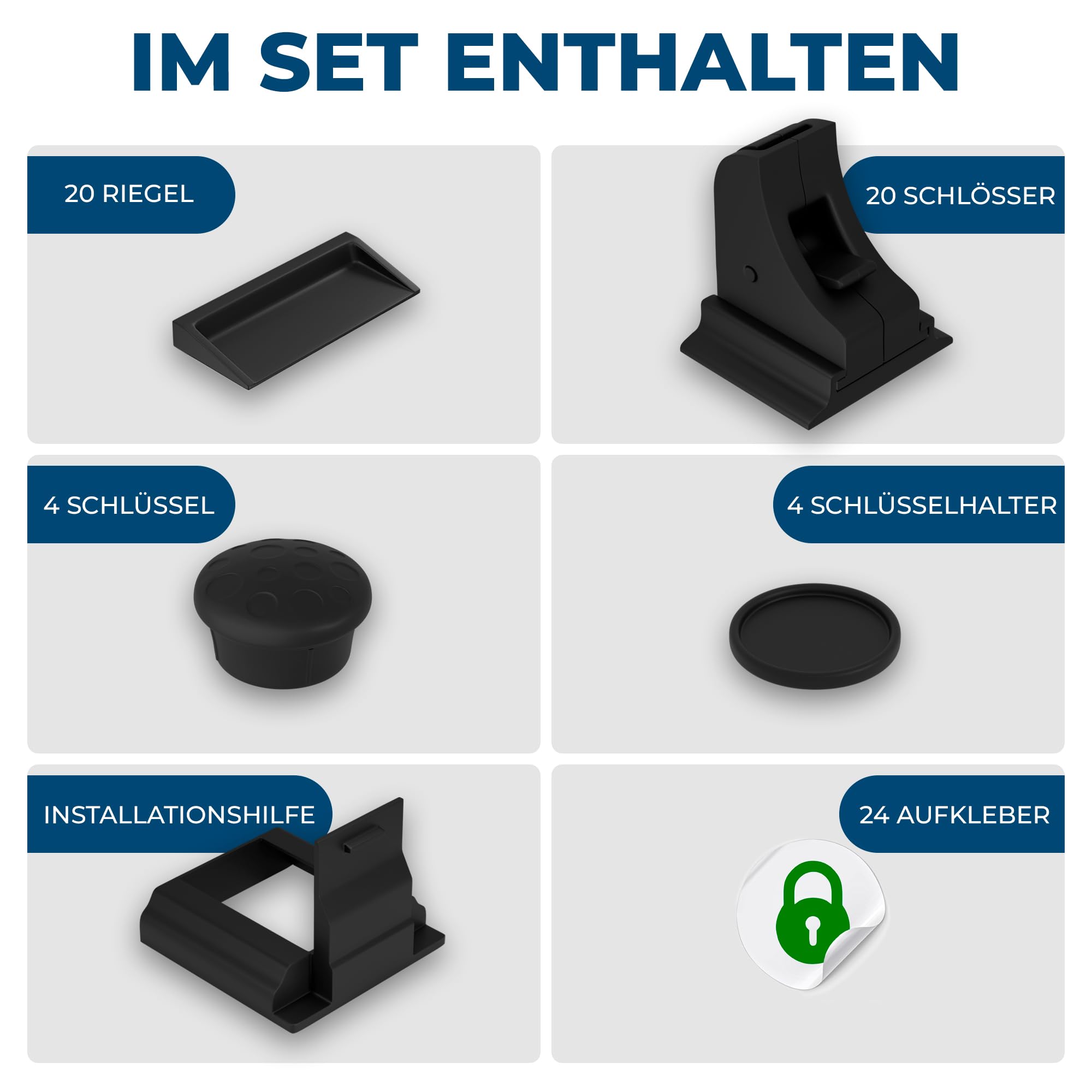 Hoffenbach Magnetische Kindersicherung 12 Schlösser + 3 Schlüssel – Schranksicherung & Schubladensicherung ohne Bohren – Unsichtbarer Magnetverschluss – Weiß
