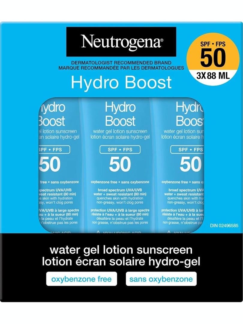 Neutrogena Hydro Boost Water Gel Lotion Sunscreen SPF 50 – 88ml | Broad Spectrum UVA/UVB Protection, Water & Sweat Resistant (80 min), Hydrating & Non-Greasy, Won’t Clog Pores