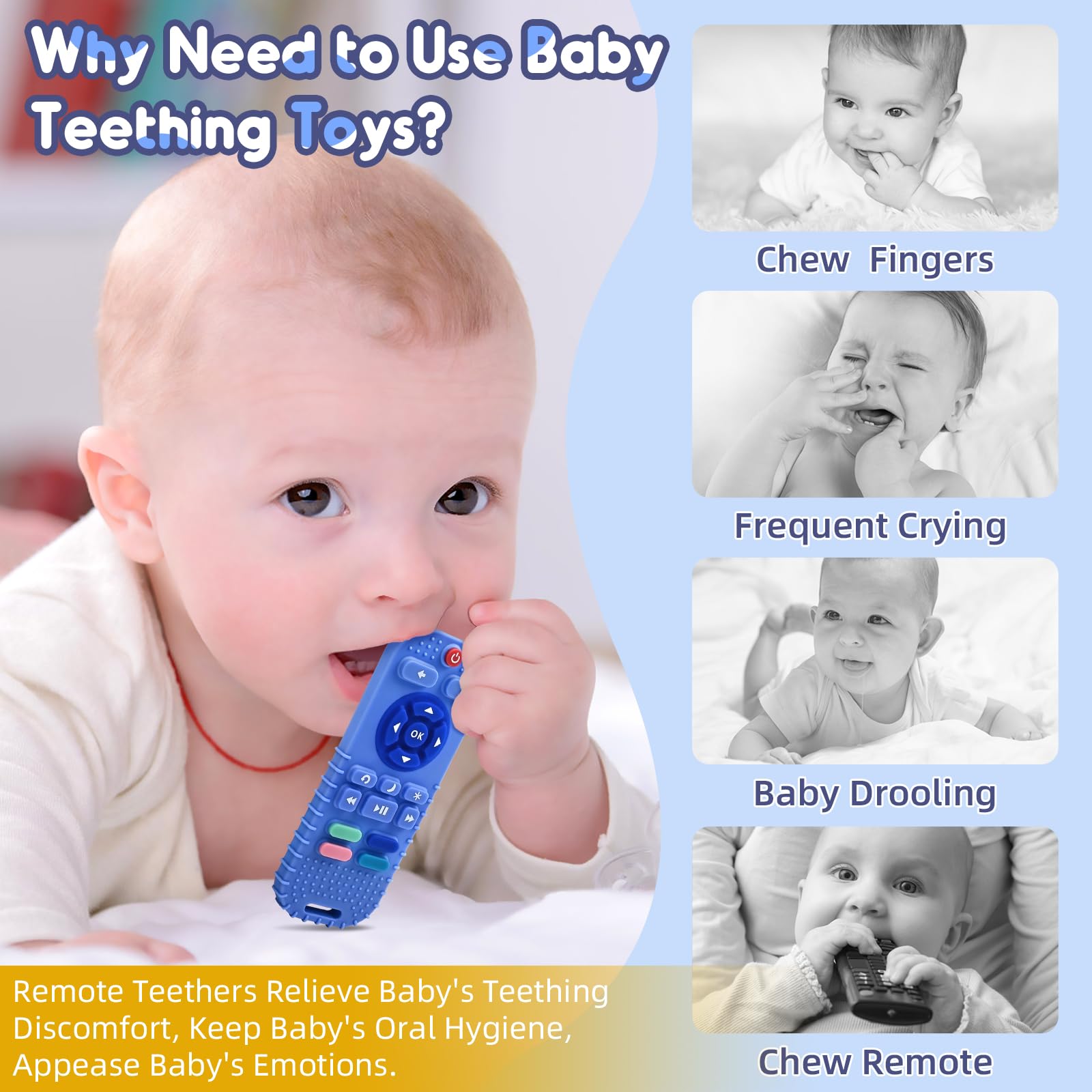 Zahnen Beißringe Spielzeug für Babys 3-6-12 Monate Geschenke, Fernbedienung Baby Zahnungshilfe für 7 8 9 Monate Kleinkind Autismus, Lebensmittelqualität Silikon Badespielzeug, Schwarz