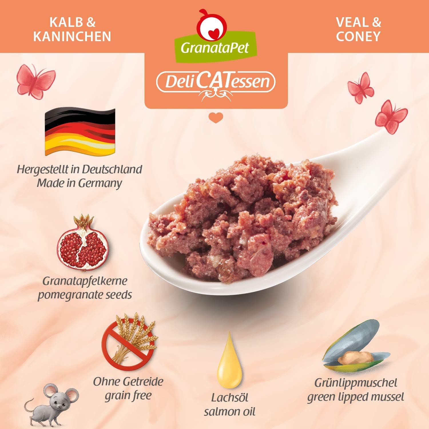 GranataPet DeliCatessen Huhn PUR, Nassfutter für Katzen, Futter ohne Getreide & ohne Zuckerzusätze, Katzenfutter mit hohem Fleischanteil & hochwertigen Ölen, 6 x 400 g