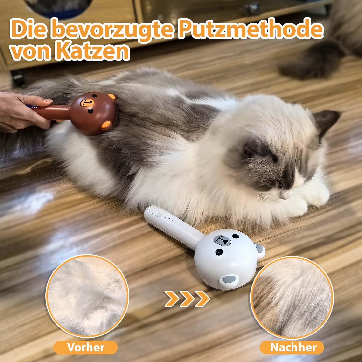 Katzenbürste mit Dampf & Auslöseknopf, Wiederaufladbar Dampfbürste von Katze Hunde, Spray Haustierhaar Bürste, Massage Steamer Kamm für Langhaar und Kurzhaar zum Entfernen Losem Fell und Schmutz