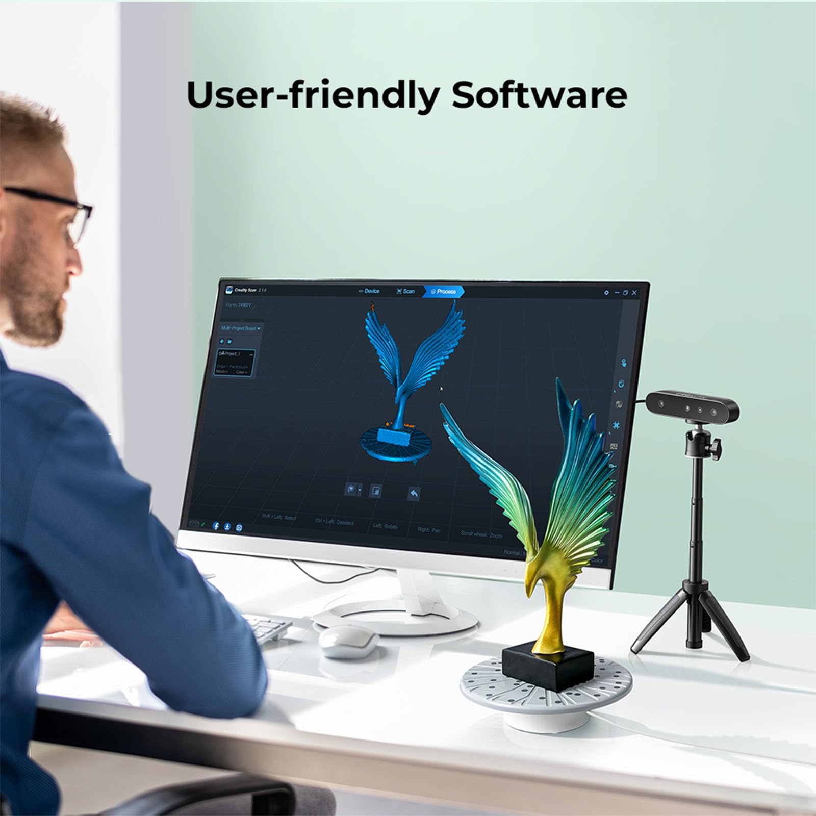 Creality 3D Scanner CR-Scan Ferret Pro for 3D Printing, Upgrade Handheld Scanner with Wireless Scanning Anti-Shake Tracking, Fast Full-Color Scan, 0.1mm Accuracy for iOS/Android Phone PC Win 10/11