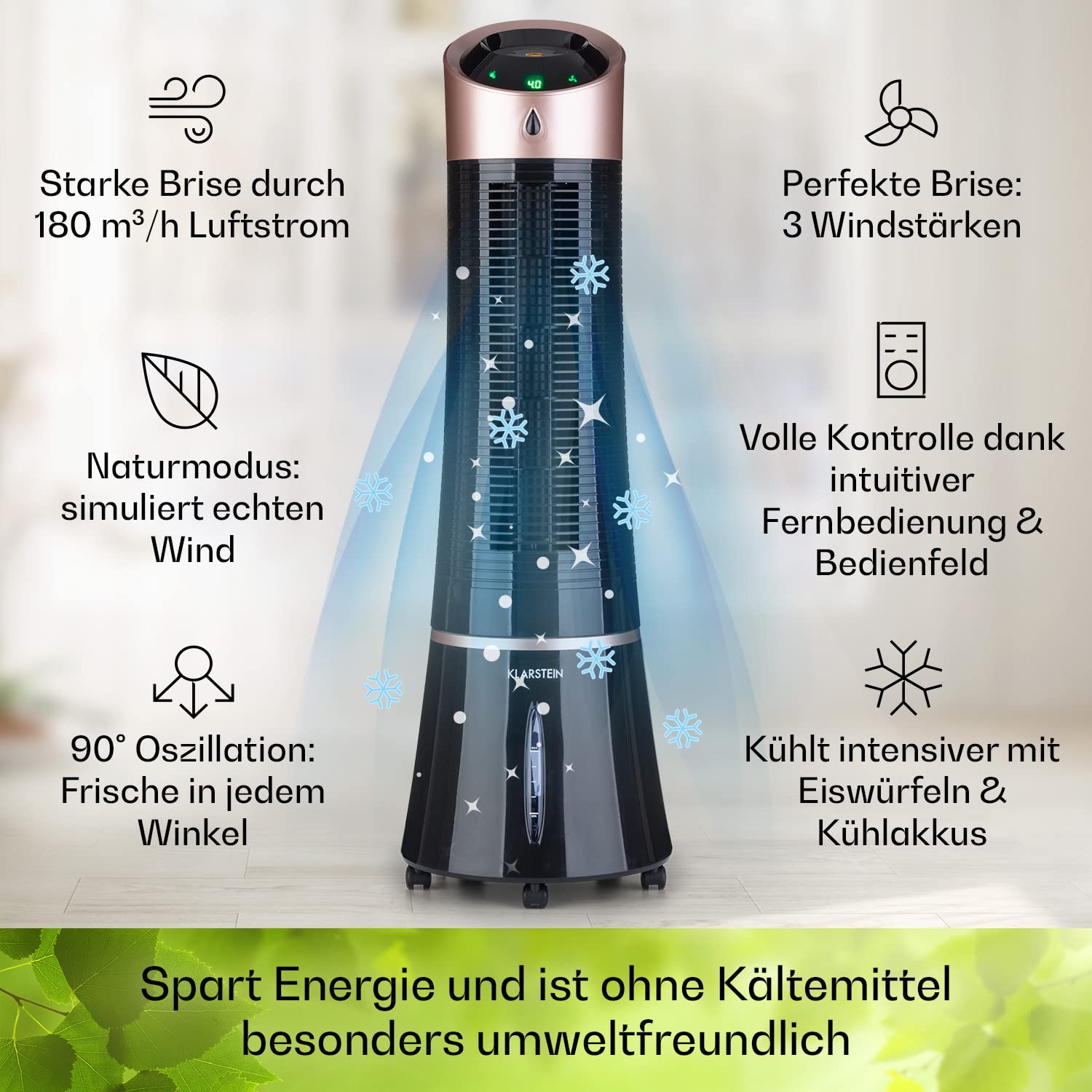 Klarstein Luftkühler mit Wasserkühlung, 5-in-1 Verdunstungskühler, Luftbefeuchter, Ventilator, Luftreiniger & Nachtmodus, Mobile Klimageräte Luftkühler 6L, 45 Watt Air Cooler, 180 m³/h Luftstrom