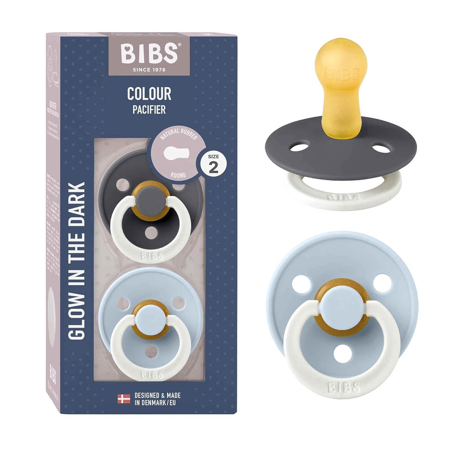 BIBS Colour Schnuller 2er-Pack, BPA-frei, Kirschform Nippel. Naturkautschuk/Latex, Hergestellt in Dänemark. Größe 1 | 0+ Monate | 2-Pack, Ivory/Sage