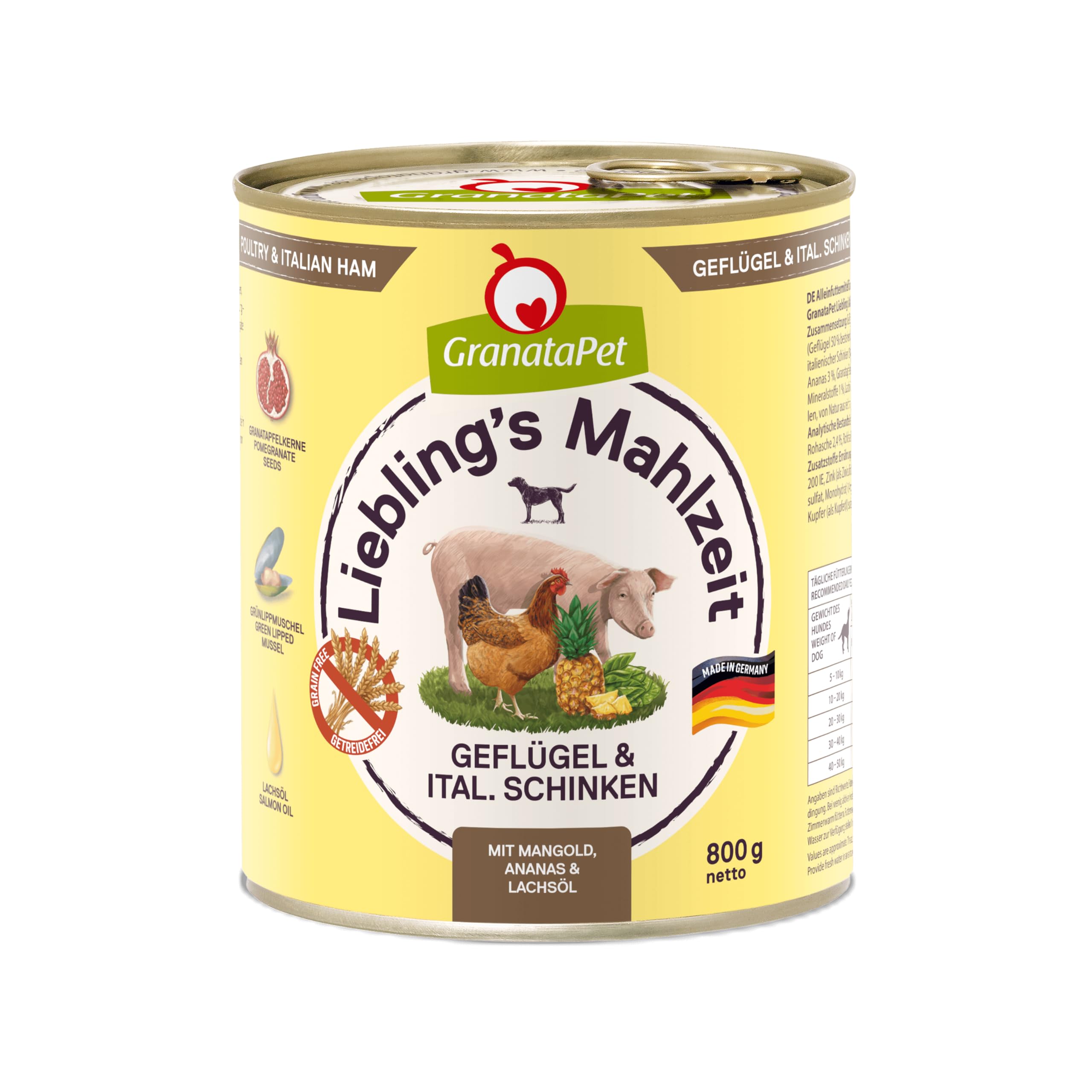 GranataPet Liebling's Mahlzeit Multipack 2, Nassfutter für Hunde im Probierpaket, Alleinfuttermittel ohne Getreide, Hundefutter mit hohem Fleischanteil & hochwertigen Ölen, 6 x 800 g